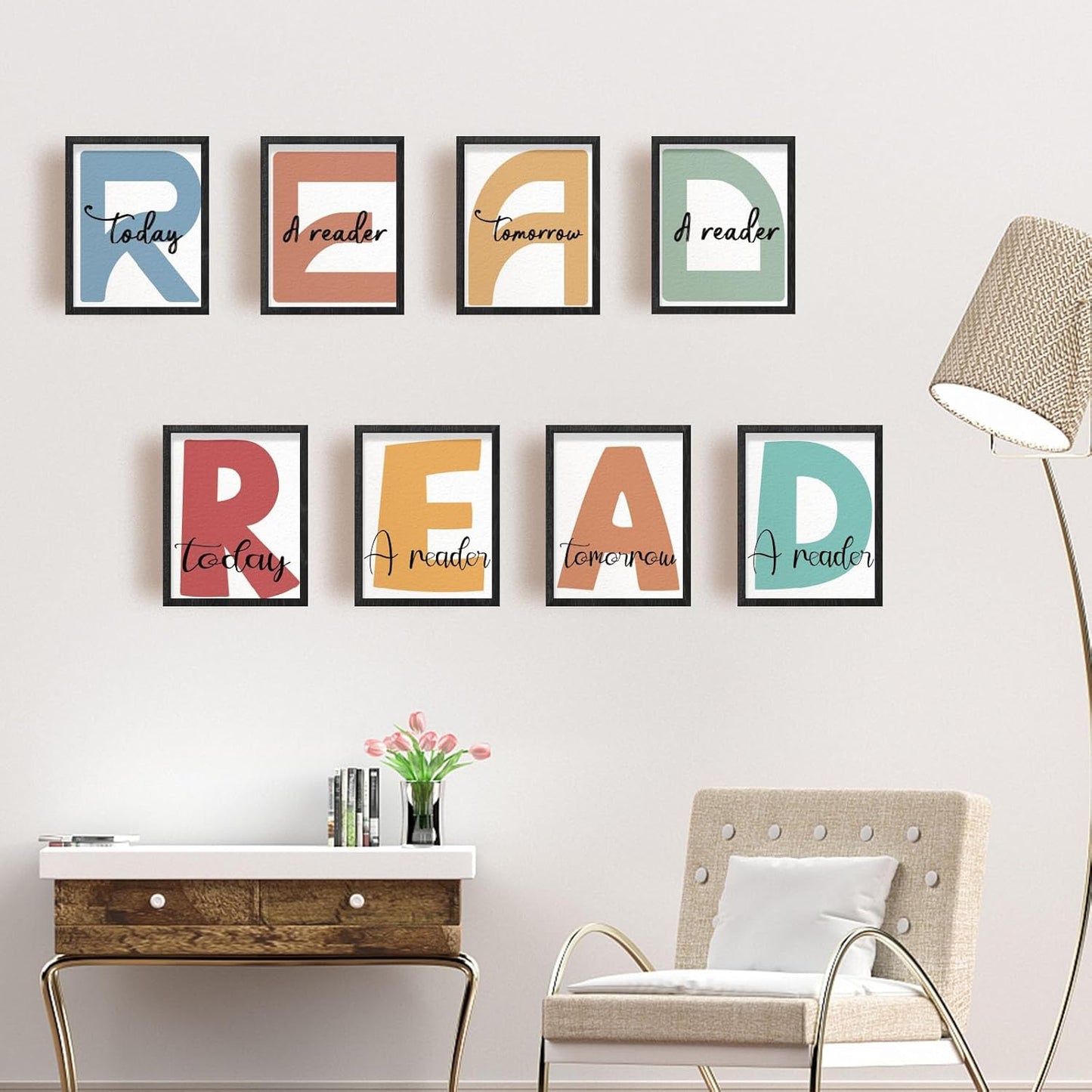 INFUNLY 8pcs Reading Wall Art Prints Set Classroom Decor Reading Nook Pictures Poster 8"×10" Neutral Read Unframed Canvas Poster Prints Aesthetic Wall Art for Library Kindergarten School Home Decor