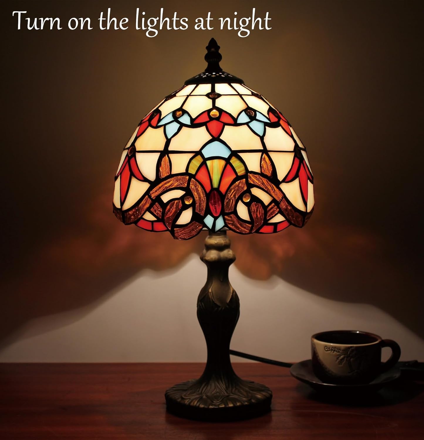 Table Lamp Tiffany Style 8 Inch Stained Glass Lampshades Small Bedside Lamp Reading Antique Desk Light Livingroom Bedroom Office Vintage Art Decor(Color:A-8)