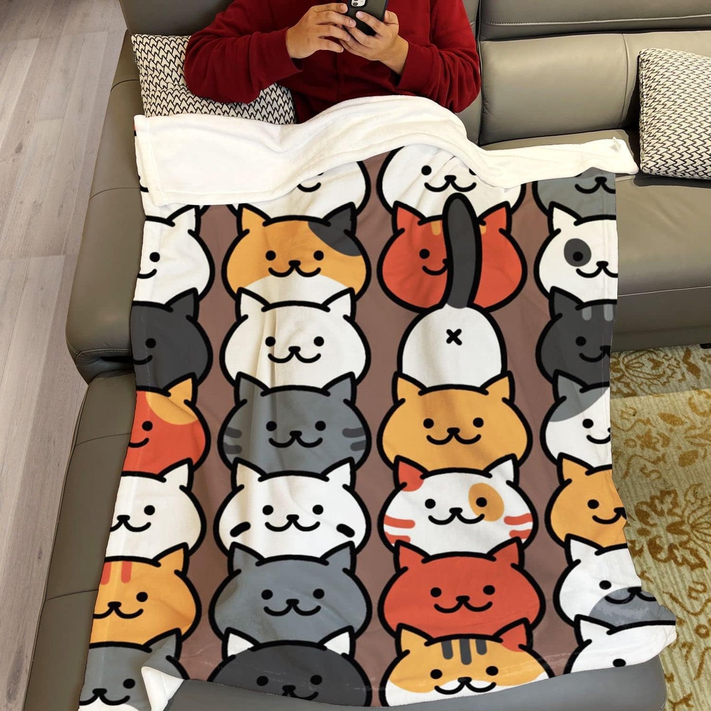Cartoon Cat Throw Blanket Cute Animals Cartoon Cats Fleece Blanket Soft Warm Cozy for Kids Adult Gifts 50"x60"