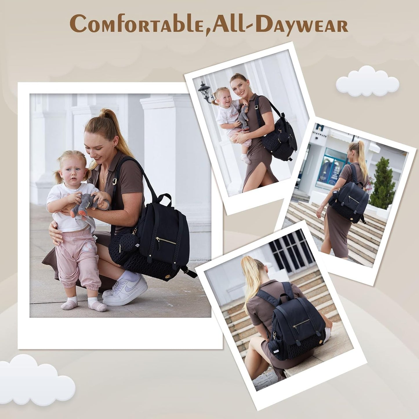 Diaper Bag BackPack Large Capacity Travel Mommy Bag Waterproof and Stylish with Changing Pad Baby Bag for Women and Girls