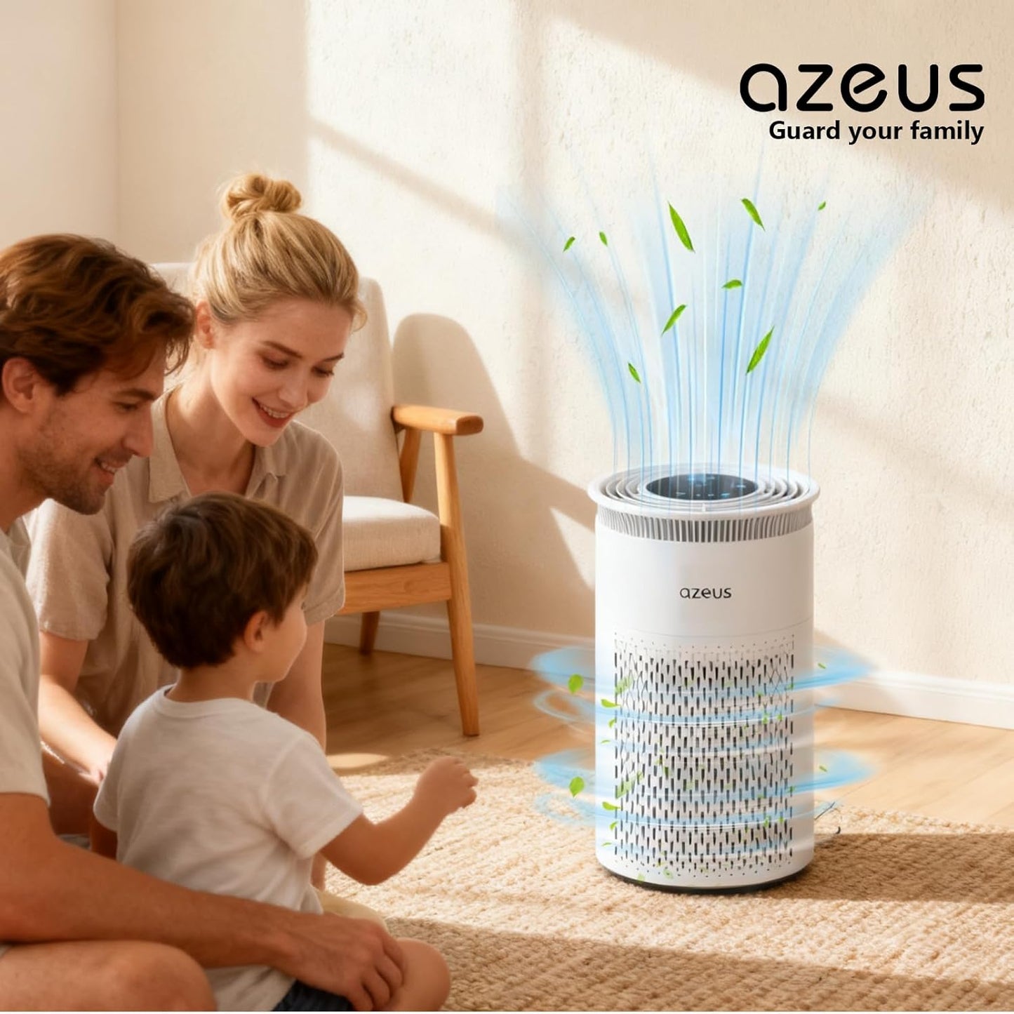 AZEUS Air Purifier for Home, Compact Air Cleaning Device with Multi-Layer Filter, Quiet Operation for Bedroom, Office & Living Room