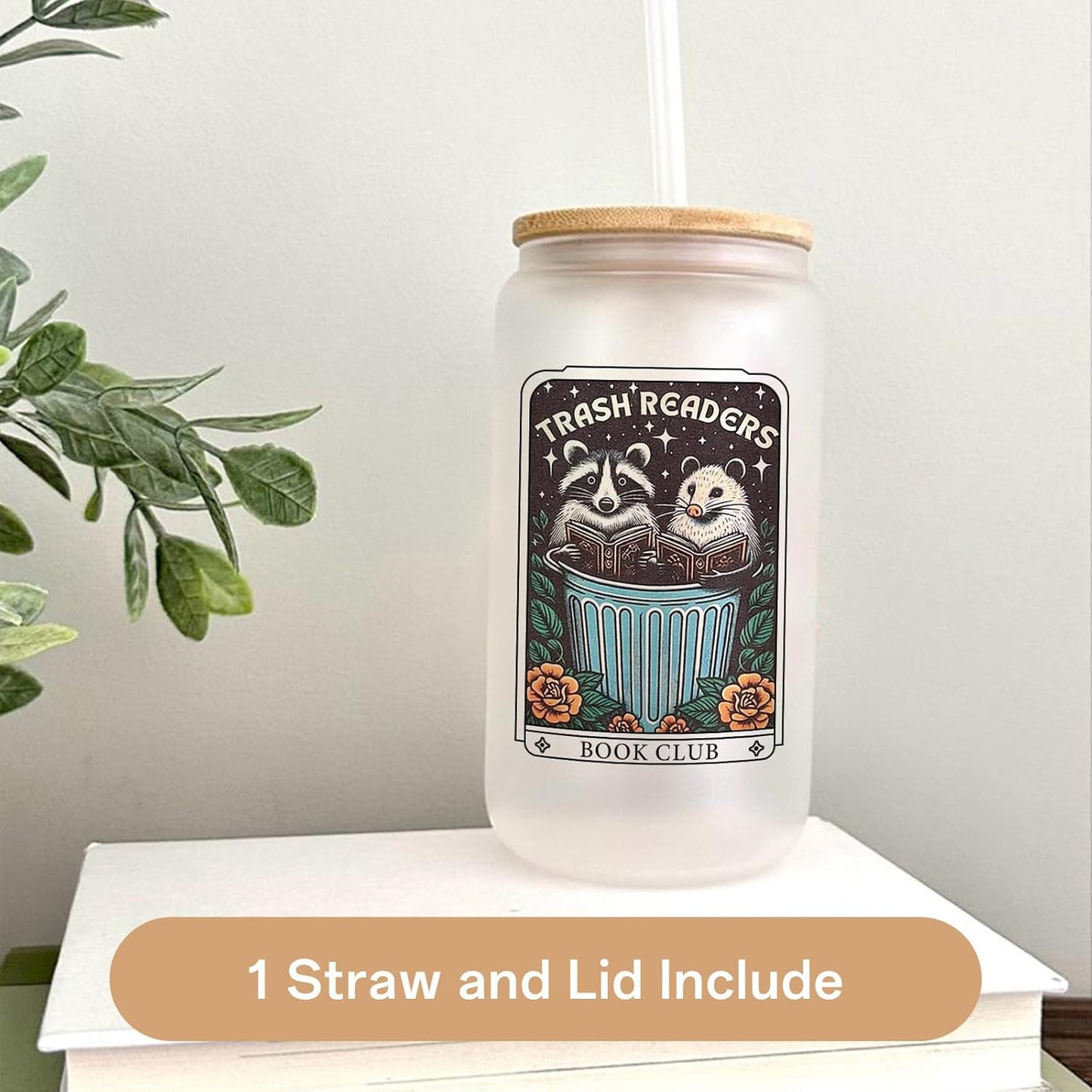 16 Oz Book Club Glass Cup，Cool Book Lovers Gifts, Bookish Gifts for Women, Readers, Best Friends Cute Iced Coffee Tumbler with Lids and Straws