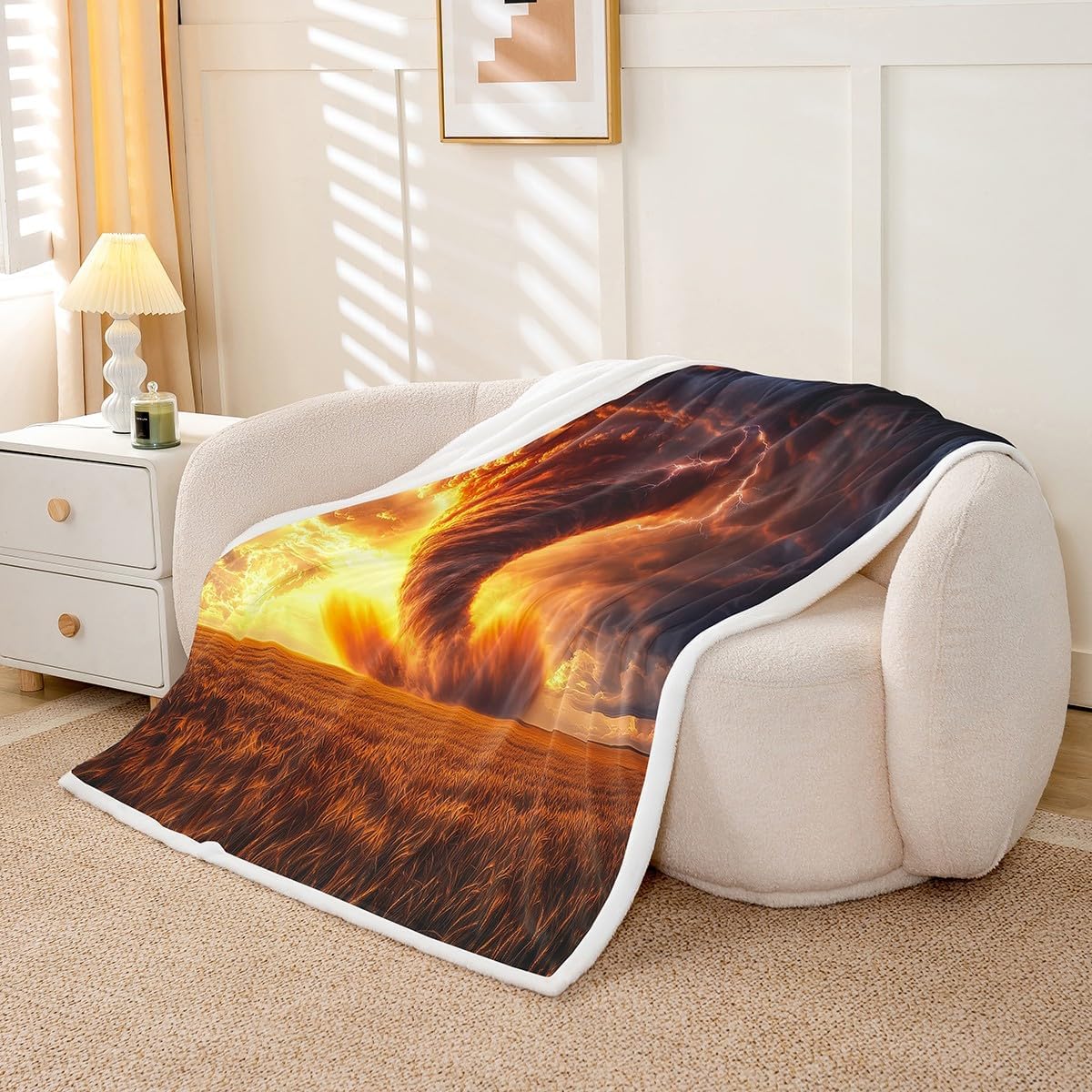 Erosebridal Nature Disaster Blanket 40x50,Golden Tornado Throw Blanket Soft Cozy,Goth Cloud Sherpa Blanket for Crib Stroller Travel,Fall Autumn Glass Thanksgiving Soft Microfiber Bed Blanket