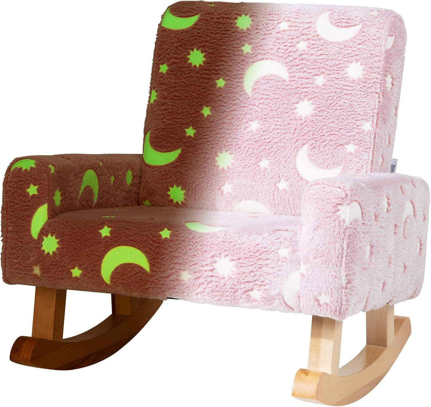 Costzon Kids Rocking Chair, Glow in the Dark, Upholstered Flannel Children's Sofa w/Poplar Wood Rocking Feet, Comfy Backrest for Kids Room, Nursery, Playroom, Preschool, Birthday Gift for Boys Girls