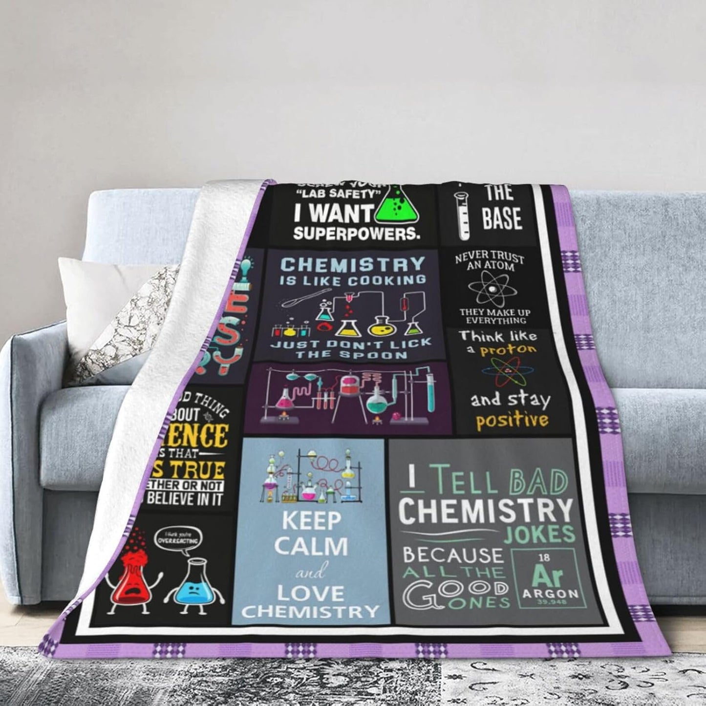 wsradto Science Chemistry Blanket Funny Lab Gifts for STEM Lover Throw Blanket Cozy Fleece Flannel Lightweight Stuff Plush for Men Women Chemists Physics Adults for Couch Sofa Bed Home Decor 40"x50"