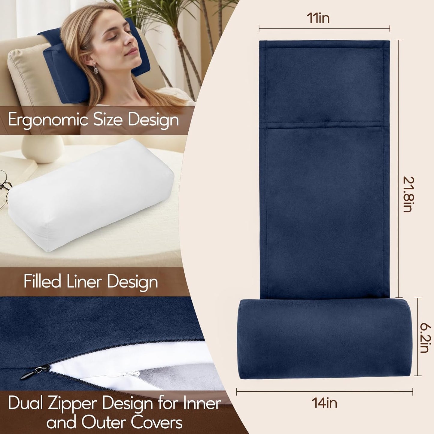 Neck Pillow for Recliner Chair, 14" Adjustable Recliner Pillow for Headrest, Soft Velvet Weighted Back Non-Slip Head Pillow for Recliner, Couch, Chair, Sofa