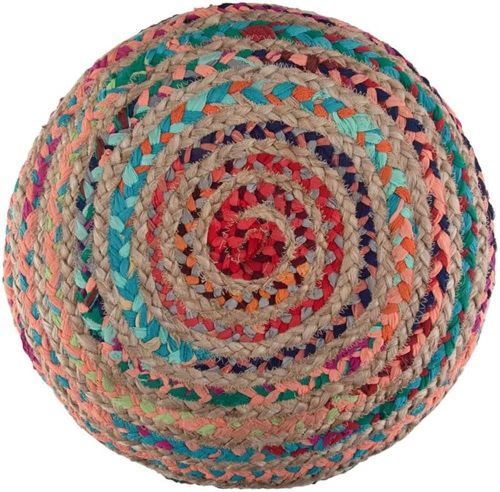 SIMPLIHOME Margo Round Pouf - 20 inch Wide Handwoven Jute and Cotton Braided Ottoman in Multi-Color, Boho-Style Footstool or Extra Seating for Living Room with Polystyrene Bead Filling, Assembled