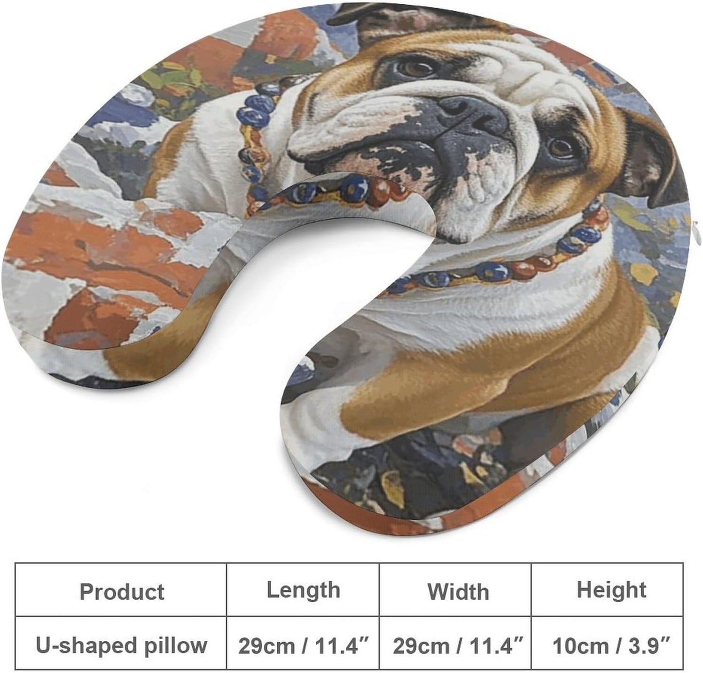 English-Bulldog Neck Pillow Memory Foam U Shaped Pillows Portable Pillows for Shoulder Travel Head Support Pillow with Concealed Zipper for Airplane Car Home Office
