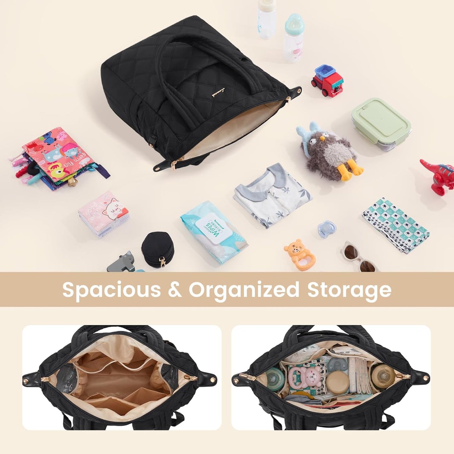 LOVEVOOK Diaper Bag Backpack,Diaper Bag Tote for Mom Dad with Changing Pad,Insulated Pockets, Convertible Lightweight Mom Backpack with Pacifier Case（Black）