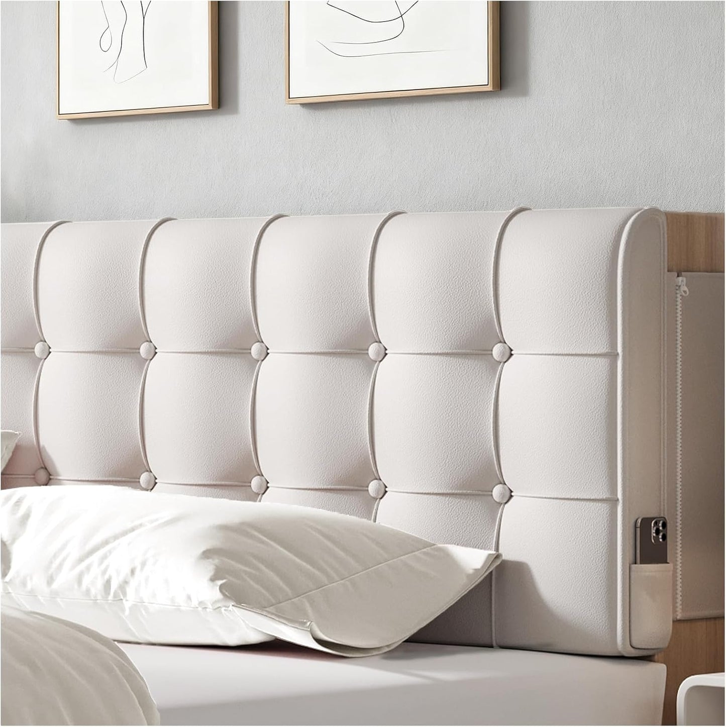White Headboard Cushion Wall Mounted Headboard Support Pillow Bed Full Wedge Pillow for Back Relief Sitting Up Reading Pillow Dorm Essentials Upholstered Cushion for College Dorm Bedroom Comfort