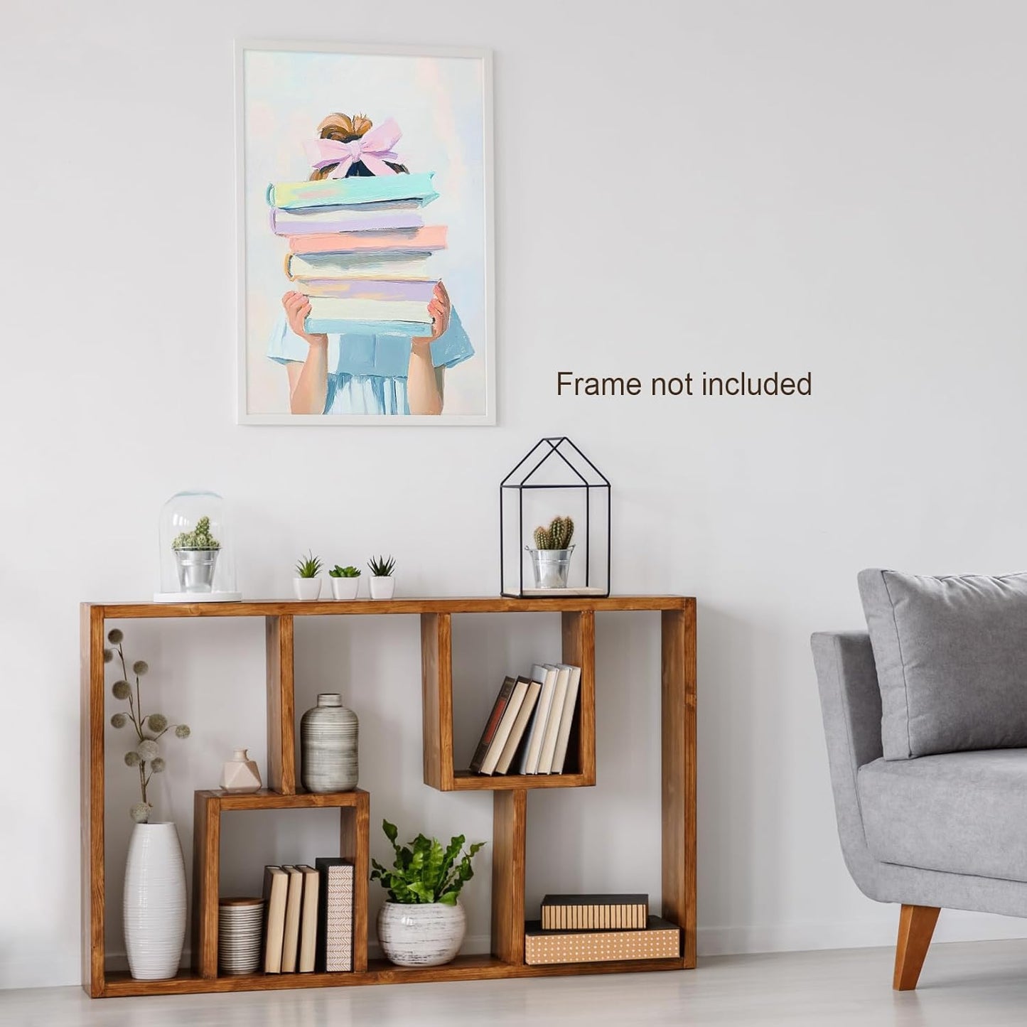 Little Blonde Girl With Stack of Books Canvas Wall Art Poster - Pink Bow Girl Reader Library Wall Decoration Aesthetic Poster for Nursery Girl's Room Decor 12x16in Unframed