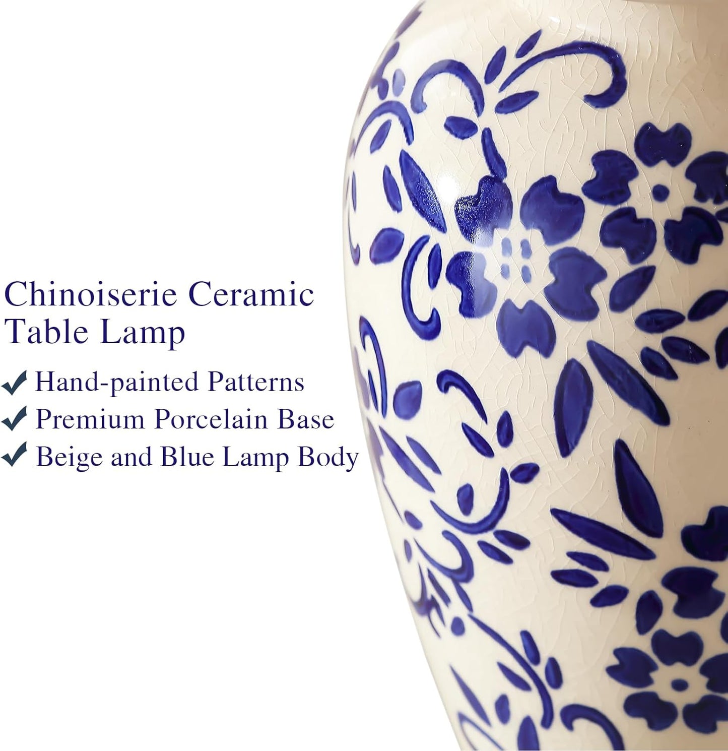 RORIANO Chinoiserie Ceramic Table Lamps Set of 2 for Living Room Bedroom Bedside, Traditional Blue Porcelain Classic Table Lamp for Nightstand Entryway, 2 LED Bulbs Included (Gold)