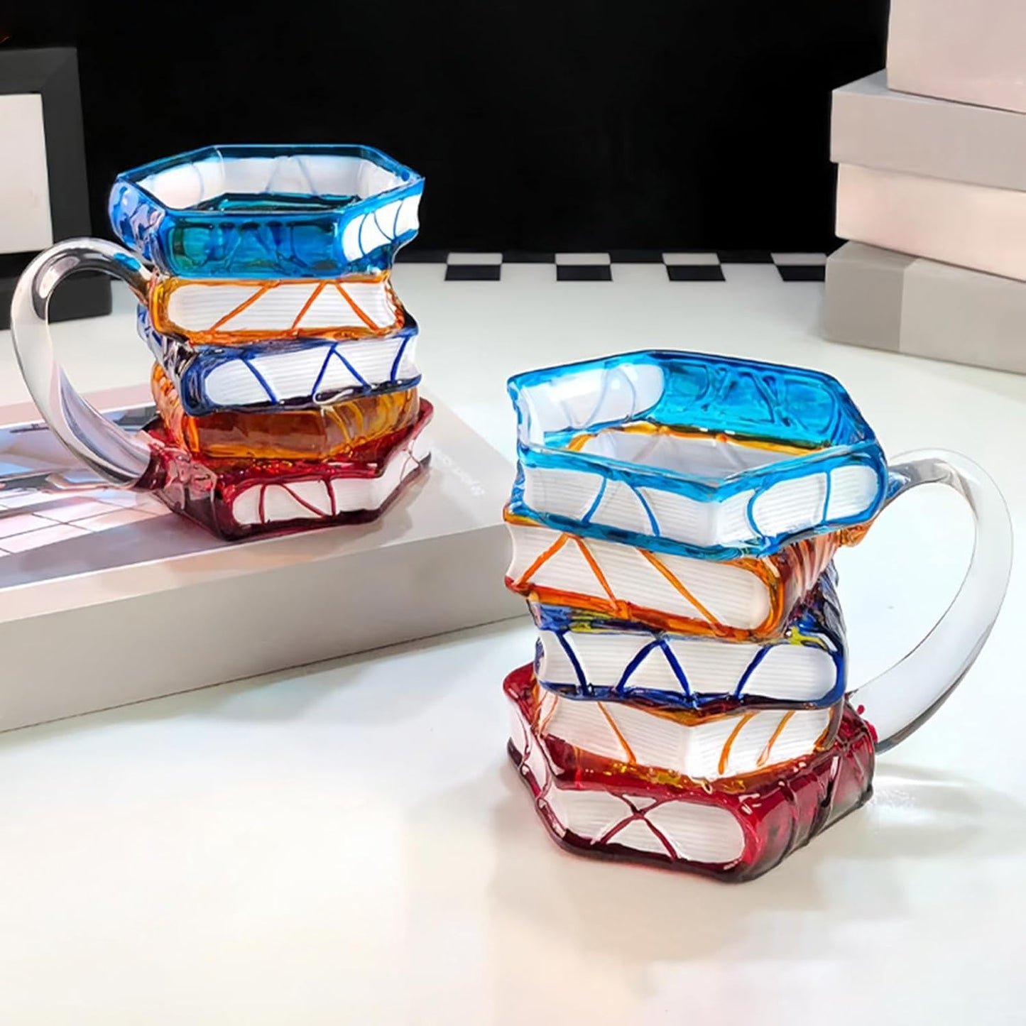 Painted Coffee Mug - Colorful Heat-Resistant Drinkware | Glass Cup for Book Lovers,for Tea Milk Water Juice Readers Librarians Reading Enthusiasts Home Dorm Apartment