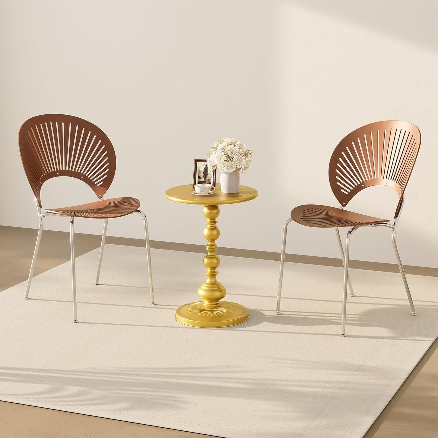 Metal Round Side Table, Small Drink Table for Small Spaces, Matte Modern Accent End Tables Coffee Tables, Pedestal Tables for Living Room, Bedroom, Corners, and Office, 21'' Height (Gold)