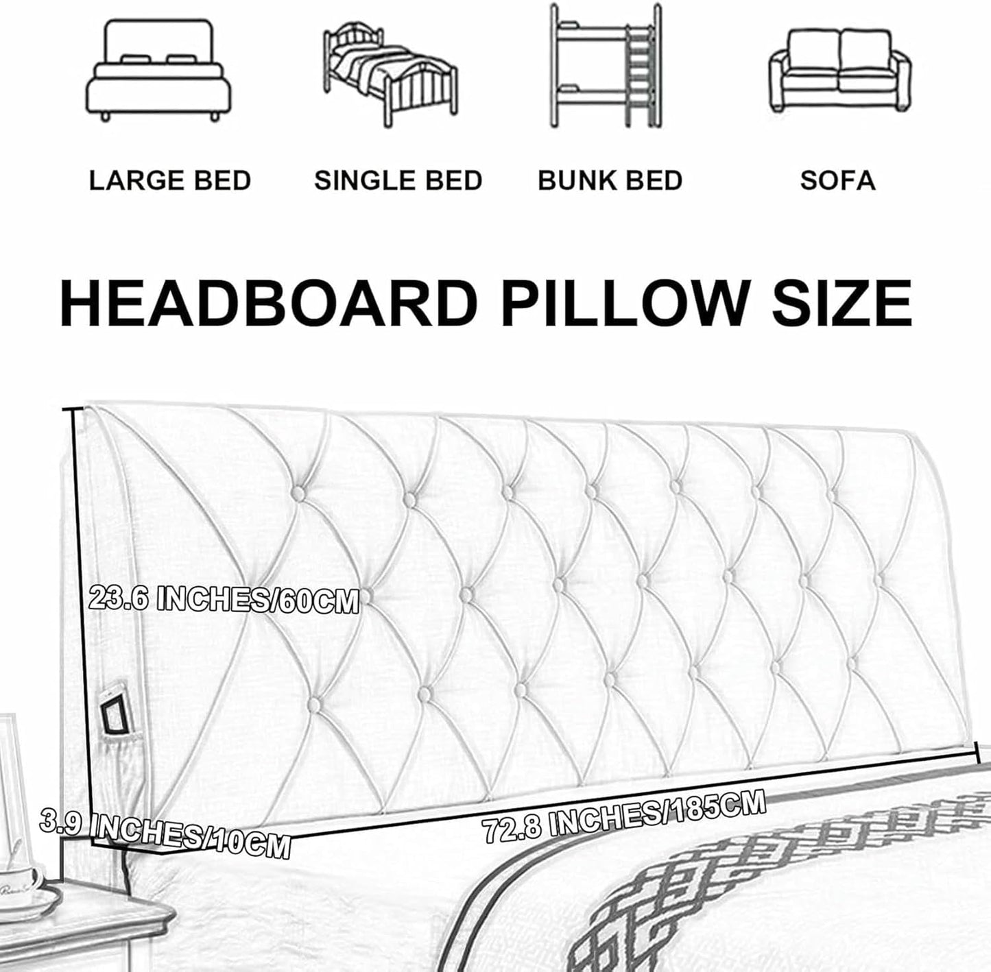 Blue,Paste/61x23x4In,Rectangular Headboard Cushion Bedside Pillow Bed Backrest Wall Mounted Headboard,Solid Color Double Support Upholstered Sofa Bed Bunk Bed Pillow