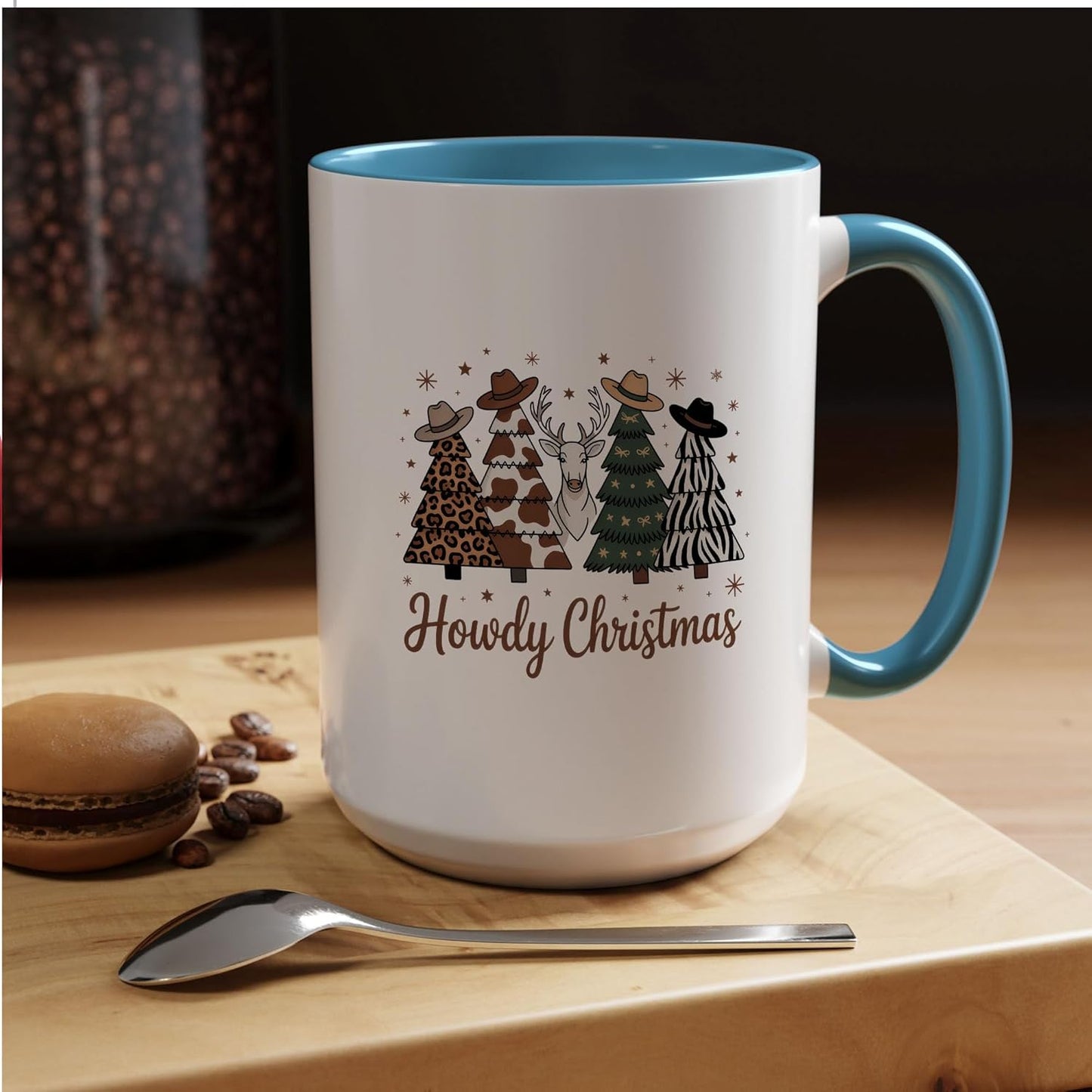 Funny Western Leopard Milk Cow Stripe Zebra Christmas Tree Two-Tone Accent Mugs, 11oz 15oz Drinking Cups, Kitchen Décor, Gifts For Book Lovers