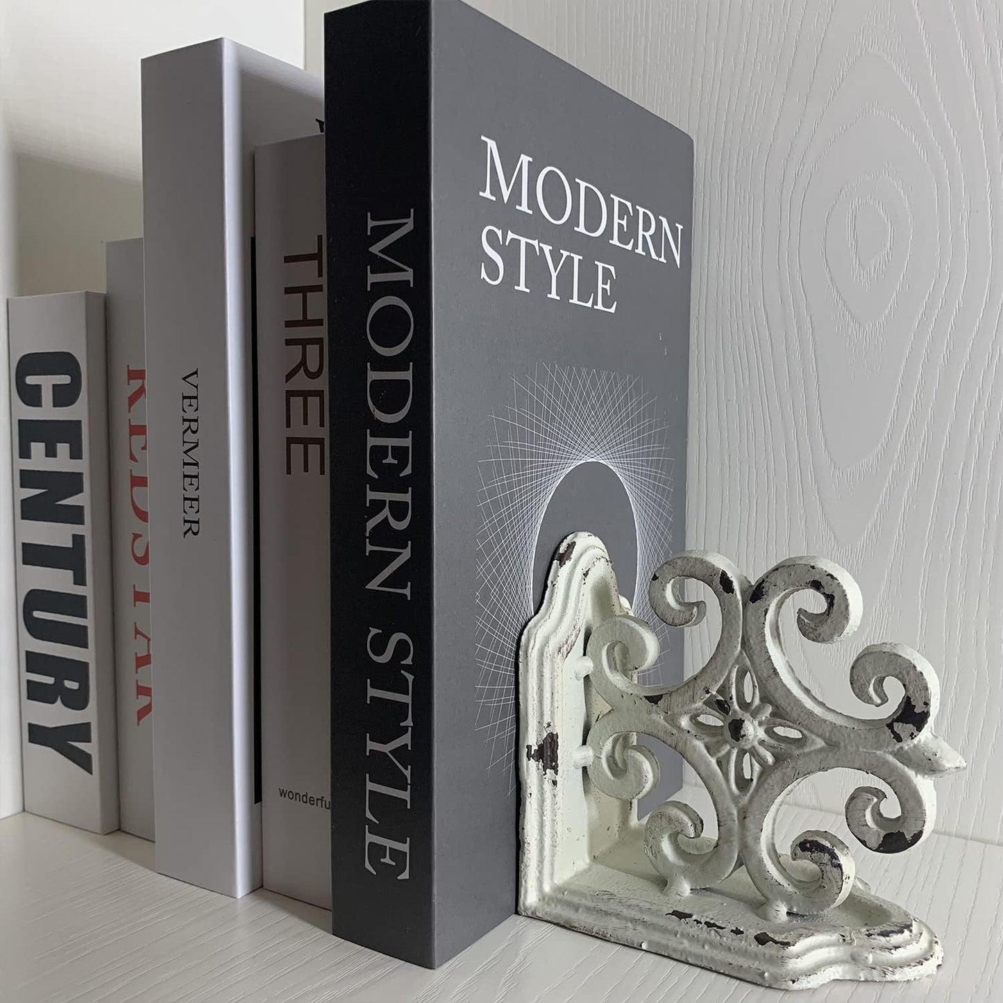 Decorative Bookends, Cast Iron Book Ends for Shelves, Set of 2 Heavy Duty Bookend Supports Book End Book Holder (Antique White)
