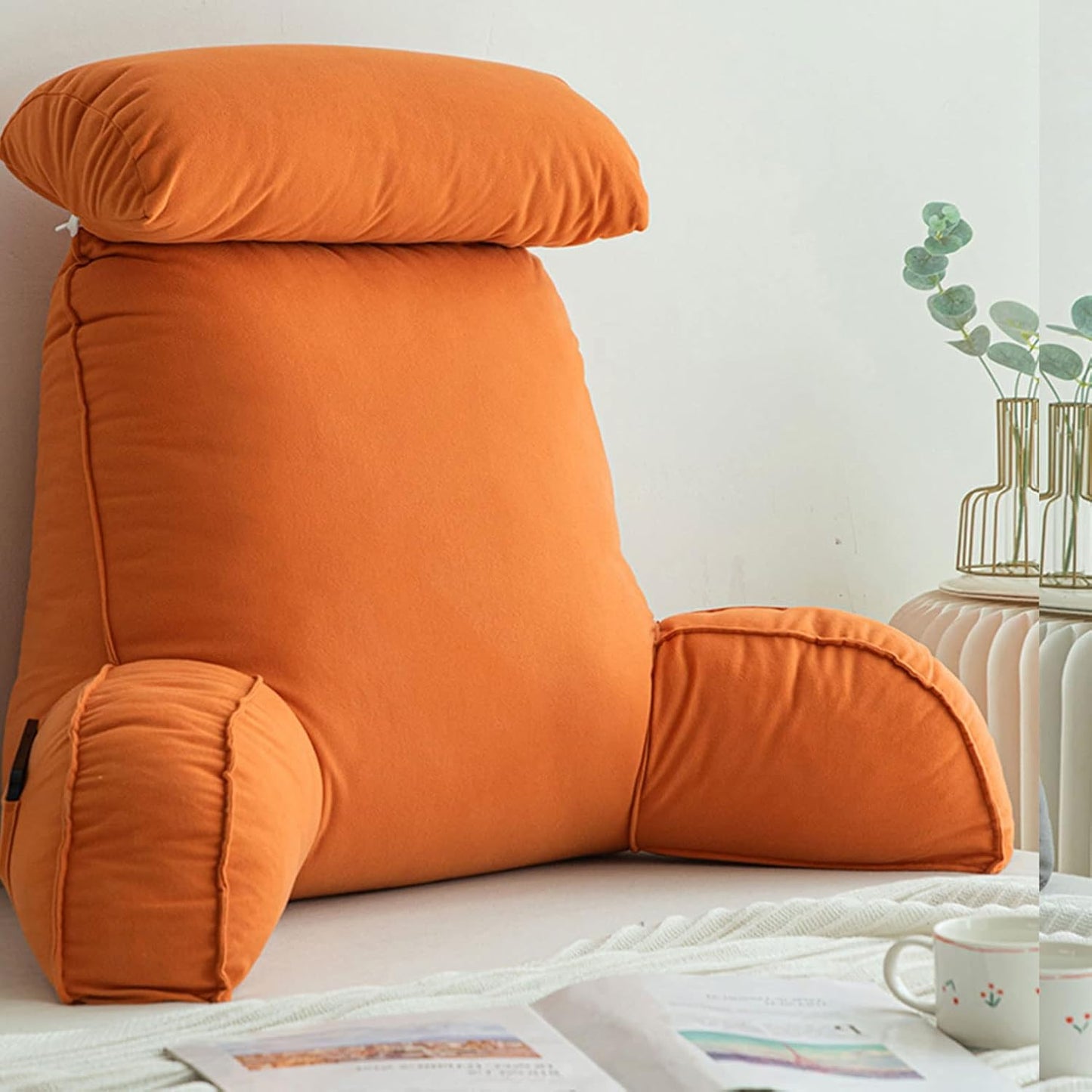 reading pillow,cuddle cushion, Back Support Large Waist Pillow, Backrest Pillow with Armrest, Lumbar Support Cushion, Great As Backrest For Books Or Gaming, Removable Cover and Pockets 75 * 40 * 58cm(