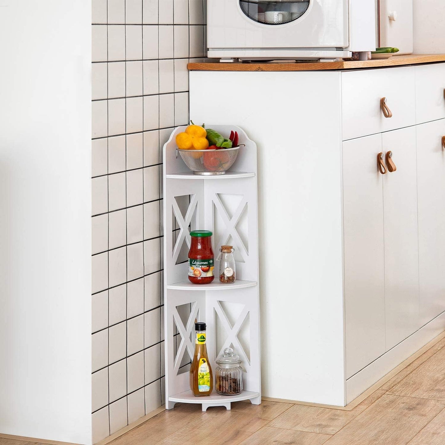 Corner Shelf Stand, Storage Organizer Great for Bathroom, Corner Shelf Perfect for Small Space,Waterproof Stand Also Use for Toilet Paper Stand,White