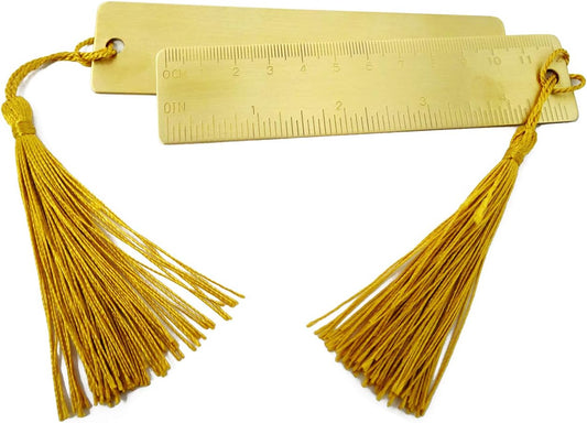 Honbay 2PCS Gold Brass Straight Rulers Metal Copper Bookmarks with Tassels for Home School Library or Travel (5 Inch)