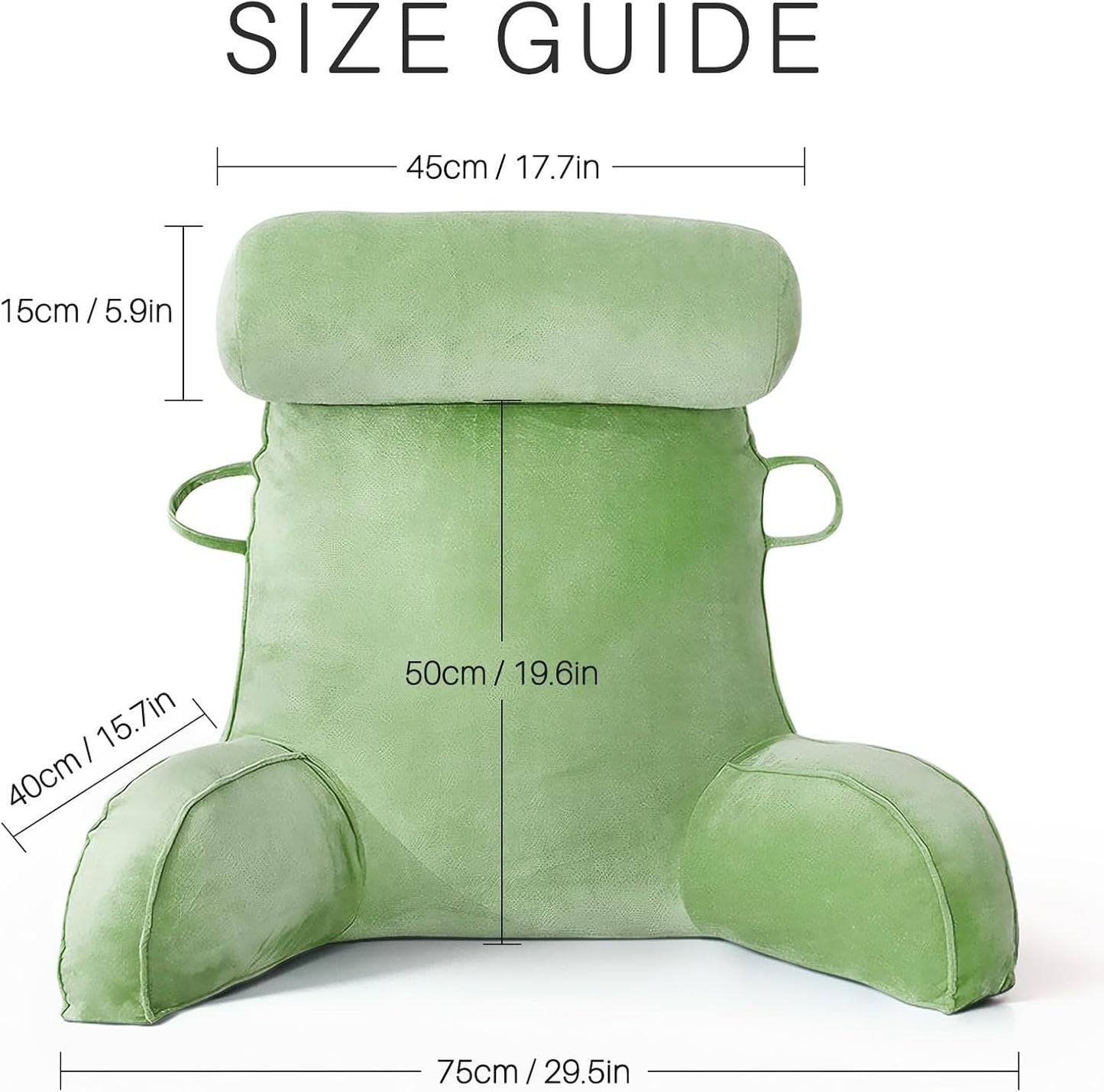 ele ELEOPTION Reading Pillow Velvet Feel Back Pillow for Bed Sitting up, Support Pillow for Bed Rest Pillow with Arms Reading Pillows for Sitting in Bed Adult Green