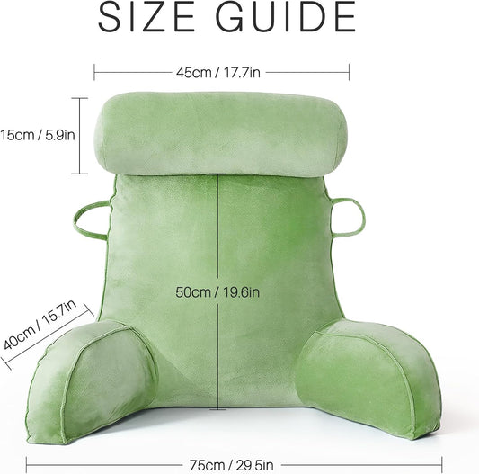 ele ELEOPTION Reading Pillow Velvet Feel Back Pillow for Bed Sitting up, Support Pillow for Bed Rest Pillow with Arms Reading Pillows for Sitting in Bed Adult Green