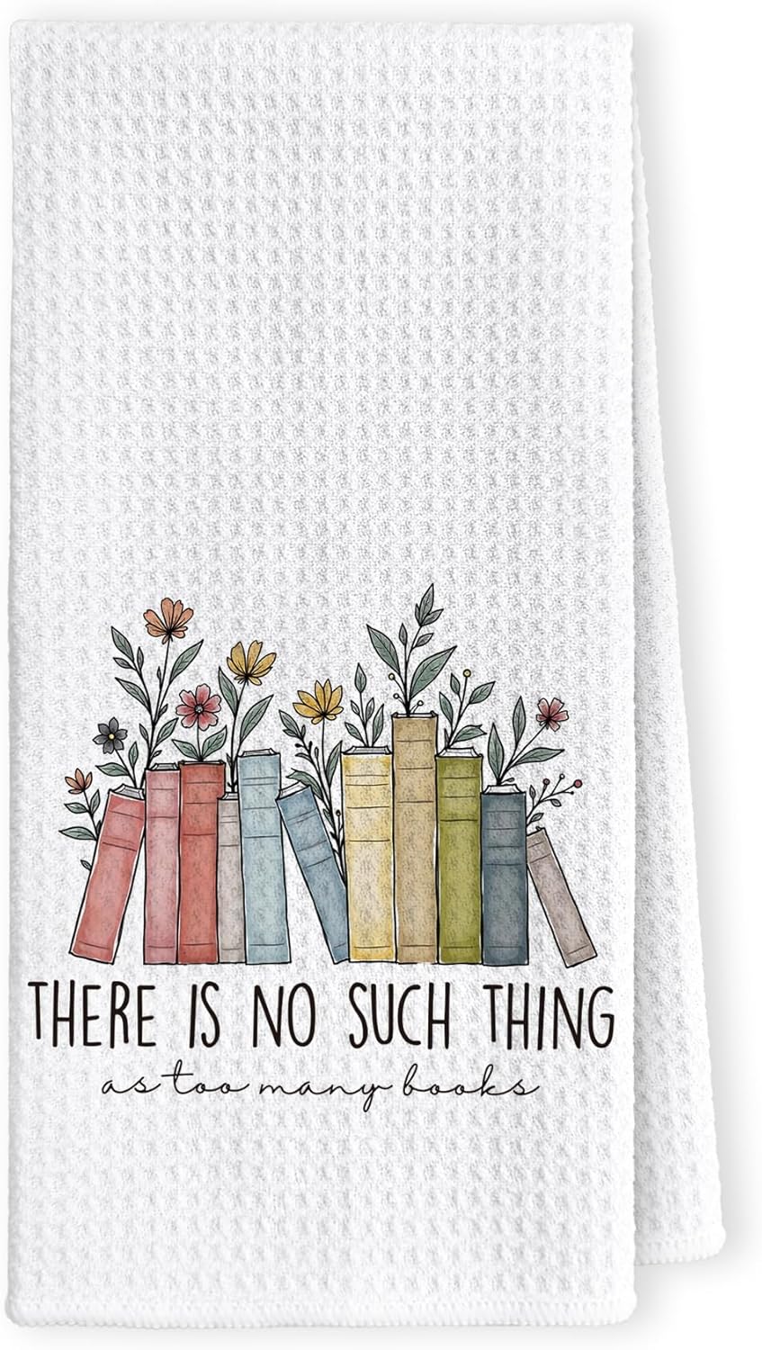 Book Lovers Gifts Kitchen Towels Dish Towels, Bookish Gifts Hand Towels for Bathroom Kitchen Classroom Decor, There is No Such Thing as Too Many Books Decoration Hand Tea Towels, 16x24inch