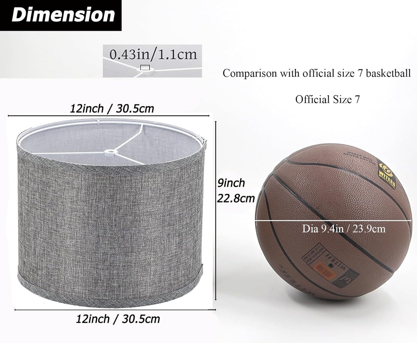 lampshades Set of 2, Drum Lamp Shades Set of 2, Lamp Shades for Table Lamps Easy Assembly Required Lamps Shades Natural Linen Fabric (Grey, 12"x12"x9")