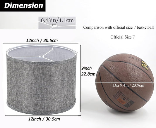 lampshades Set of 2, Drum Lamp Shades Set of 2, Lamp Shades for Table Lamps Easy Assembly Required Lamps Shades Natural Linen Fabric (Grey, 12"x12"x9")