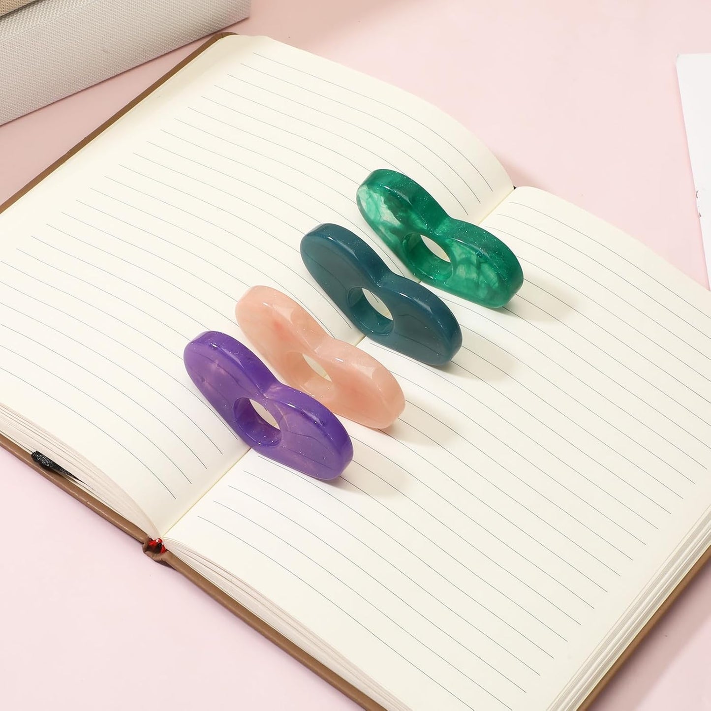 4 Pcs Thumb Page Holder for Reading, Energy Pattern Thumb Bookmark, Starry Sky Thumb Bookmark, Heart-Shaped Book Opener Holder, Book Finger Page Holder, Book Accessories for Reading Lovers