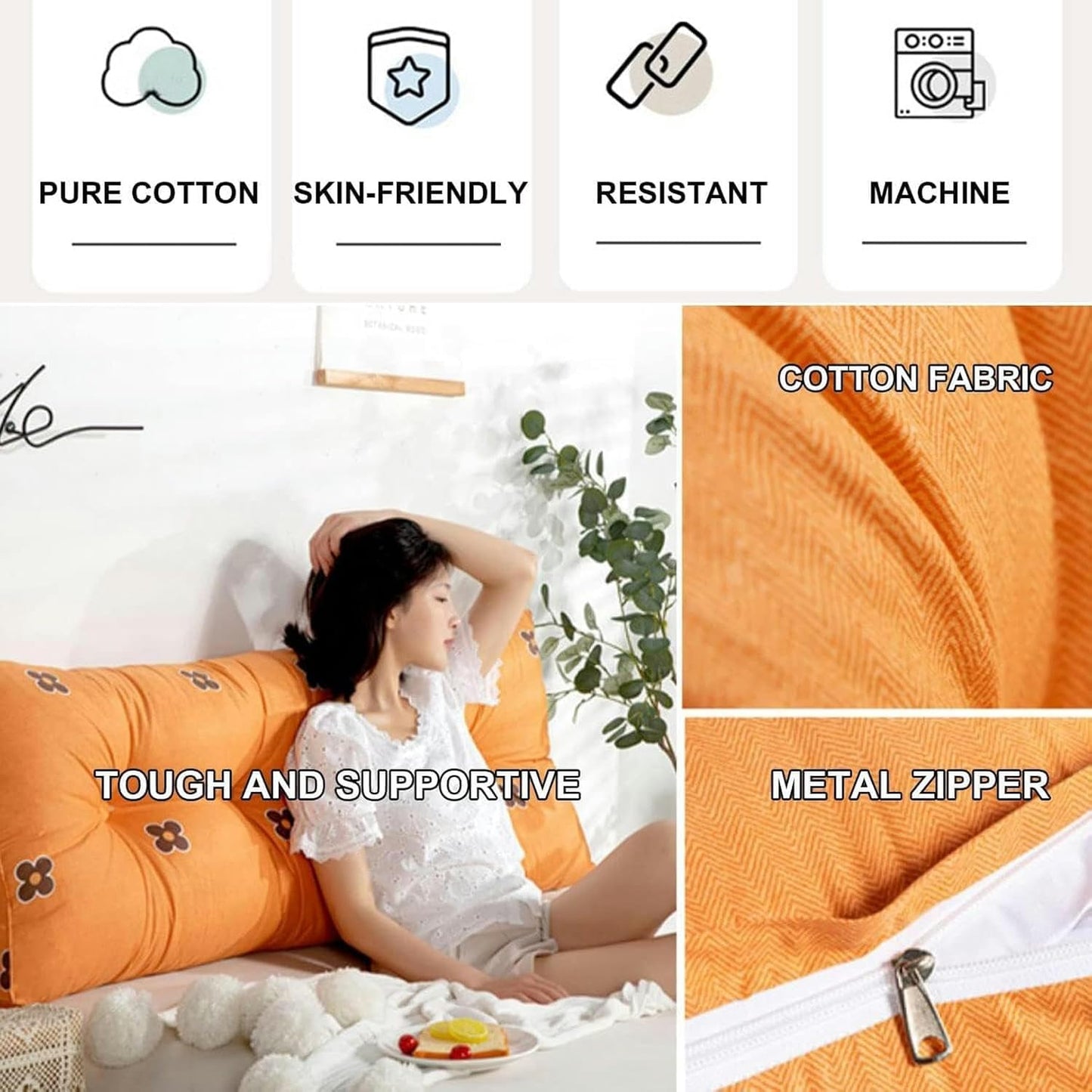Headboard Pillow, Triangular Cushion Large Bolster Pillow, Bed/Sofa Triangular Reading Pillow, Headboard Back Support Pillows Lumbar Cushion with Pocket & Machine Washable Cover