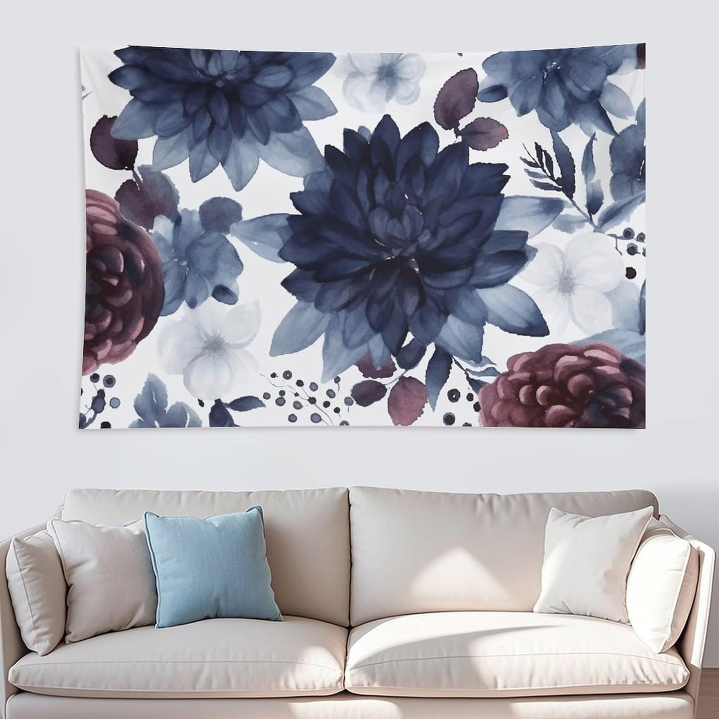HETVBNS Watercolor Dark Blue Pattern Tapestry Wall Hanging - 60"x90" Aesthetic Tapestries Soft Polyester Wall Art Decor Large Tapestry for Bedroom Living Room Dorm Backdrop, Hanging Kit Included