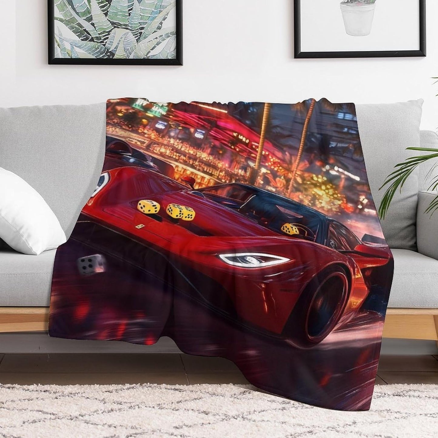 Red Sports-Car Throw Blanket for Couch Bed Plush Cozy Fuzzy Flannel Blanket for All Season 50"x70"