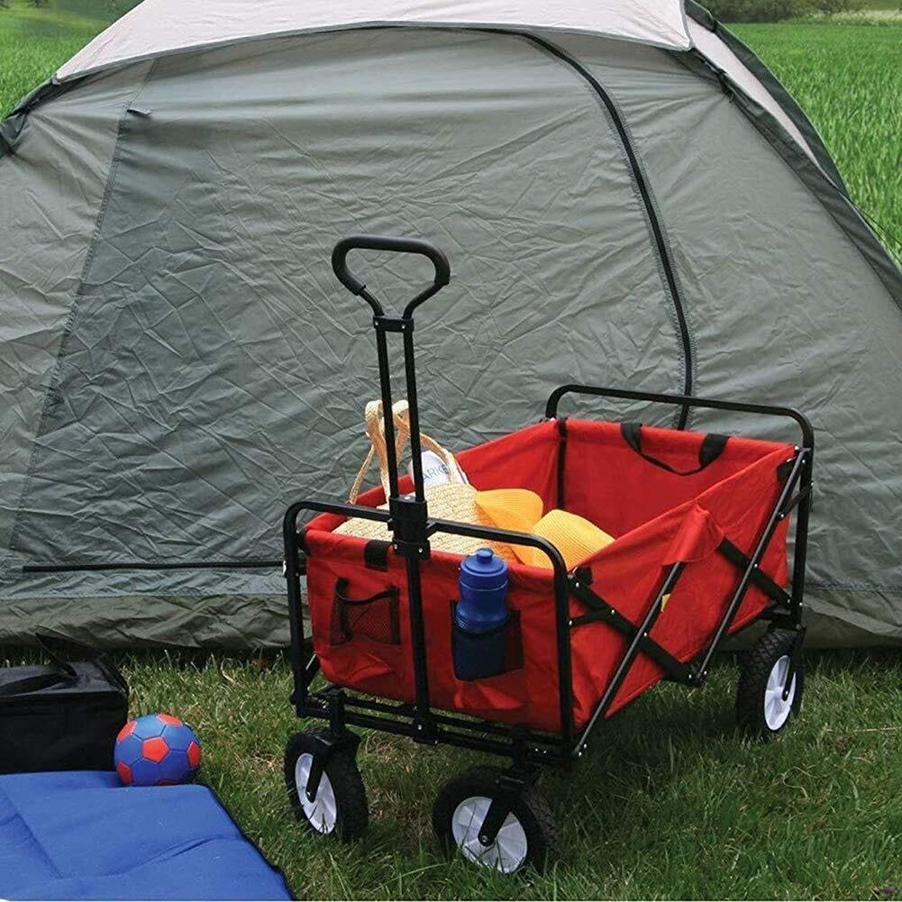 Folding Camping Wagon with Adjustable Handle, 360° Rotating Wheels, Sturdy Steel Frame, 80kg Load Capacity