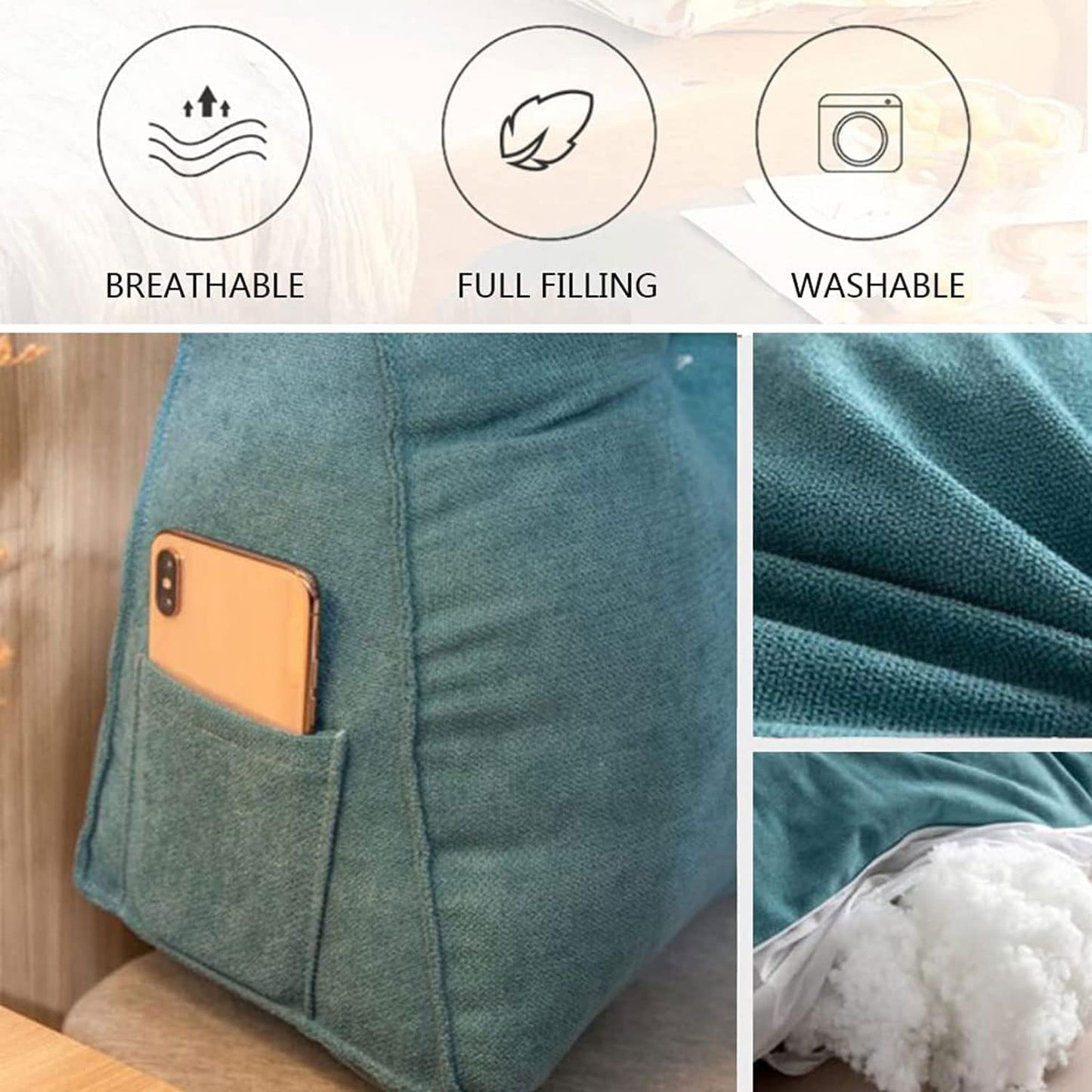 Reading Large Headboard Backrest Triangular Pillow Positioning Support Wedge Pillow for Bed Bolster Sofa Tatami Removable(Size:150x20x45cm(59x7.8x17.8),Color:Blue)
