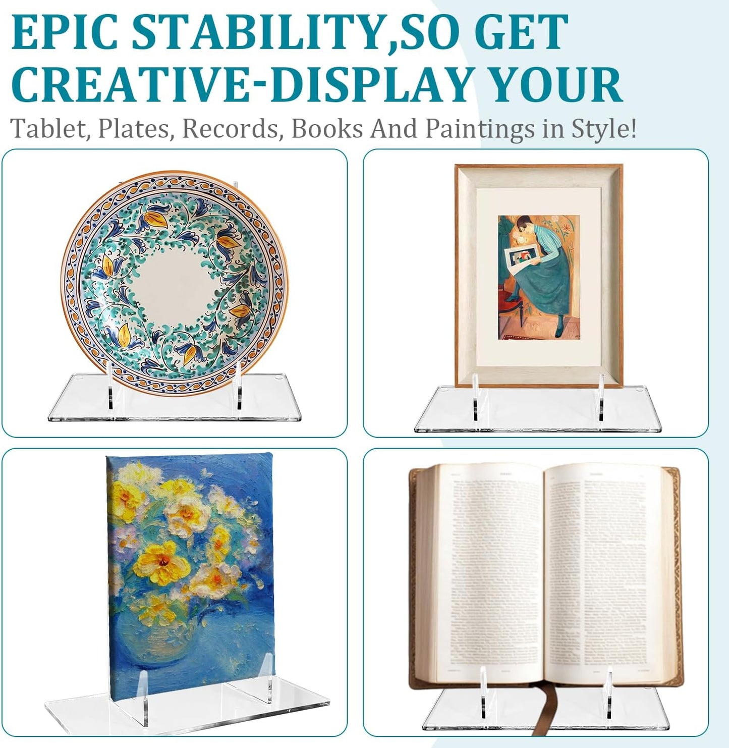 Acrylic bookshelf, transparent display easel, suitable for photos, pictures, tablets, postcards, plates, recipe books, decorative trays, and photo albums, 10 inches x 5 inches x 9 inches invisible desktop display stand (1 piece)