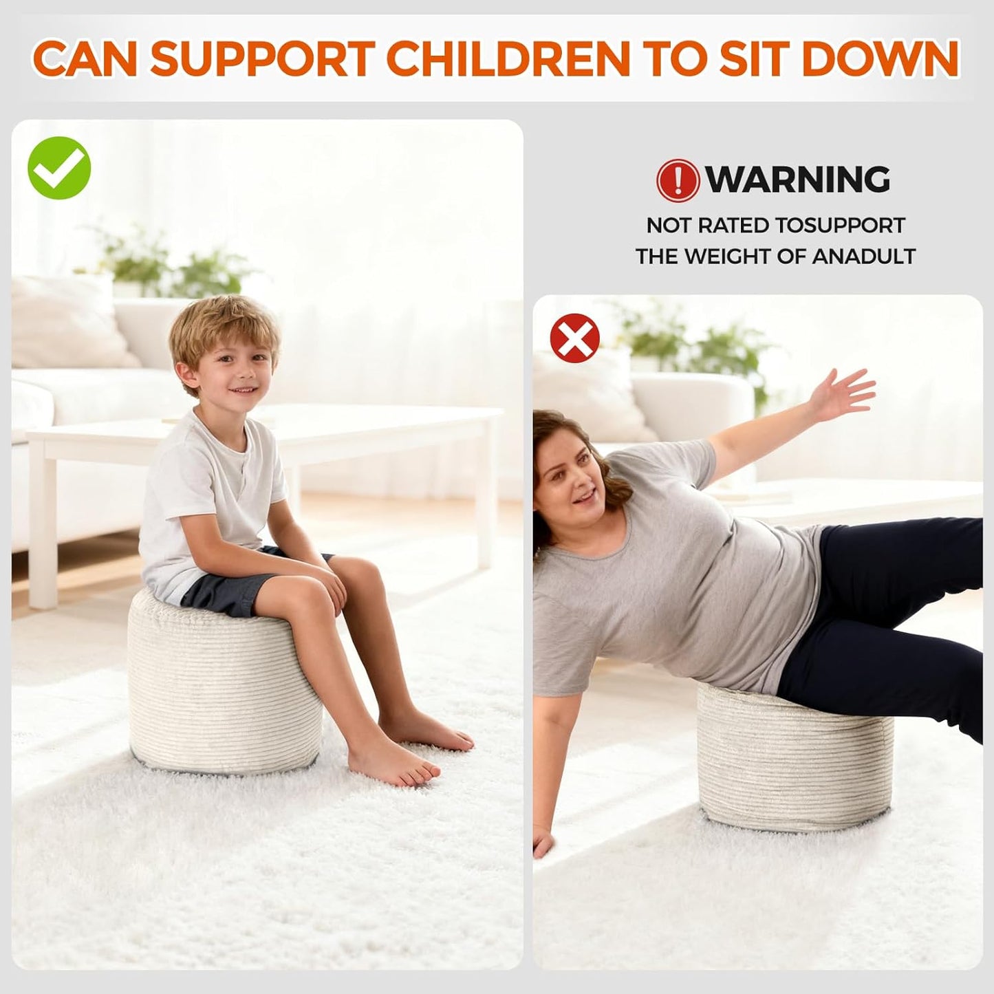 Pouf Ottoman Foot Rest, Comfortable & Soft, Round Footstool for Living Room, Bedroom, Office, Room Decoration, Corduroy Foot Stool Pouf with Odorless & Anti-Clump Filling, Large Beige