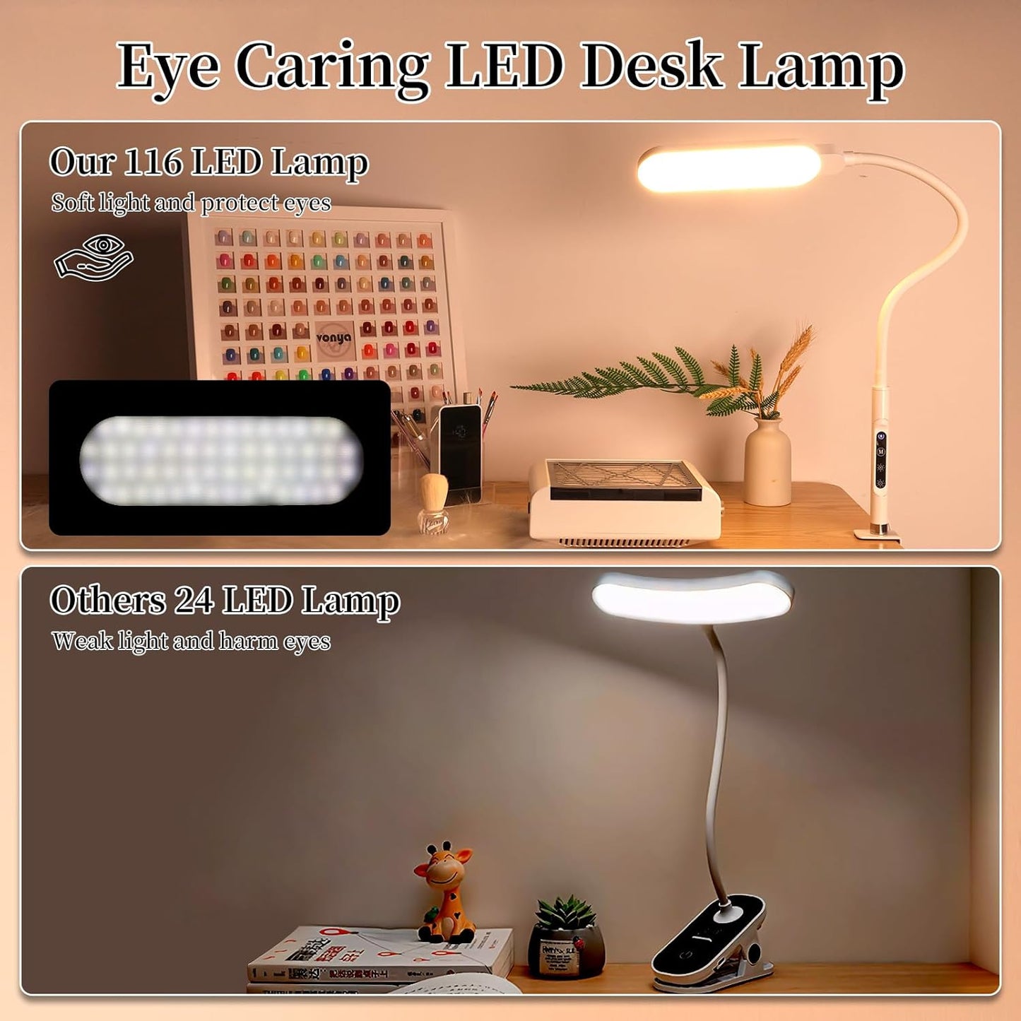 BQAN LED Desk Lamp with Clamp, 15W Eye-Caring Clip on Light, Adjustable Gooseneck Desk Lamps for Home Office with 5 Modes & 9 Brightness Levels for Reading, Studying, Nail Art, and Work (White)