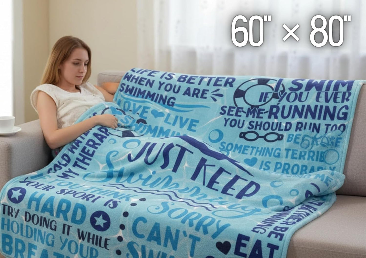 Swimming Swimmer Gifts Blanket Throw - Gift for Women, Men, Teen Girls, Teammate, Coach - Just Keep, 60" x 80"