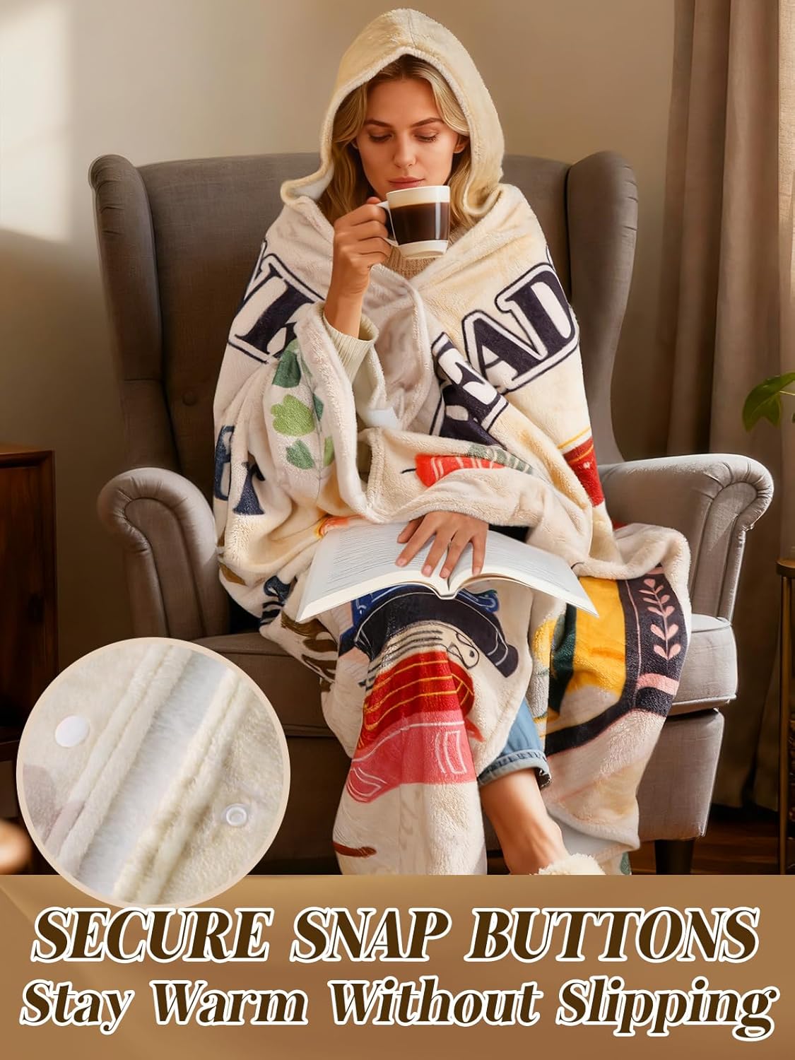 ANPHSIN Book Lovers Gifts for Women Readers - 47" x 73" Flannel Thick Warm Wearable Blanket