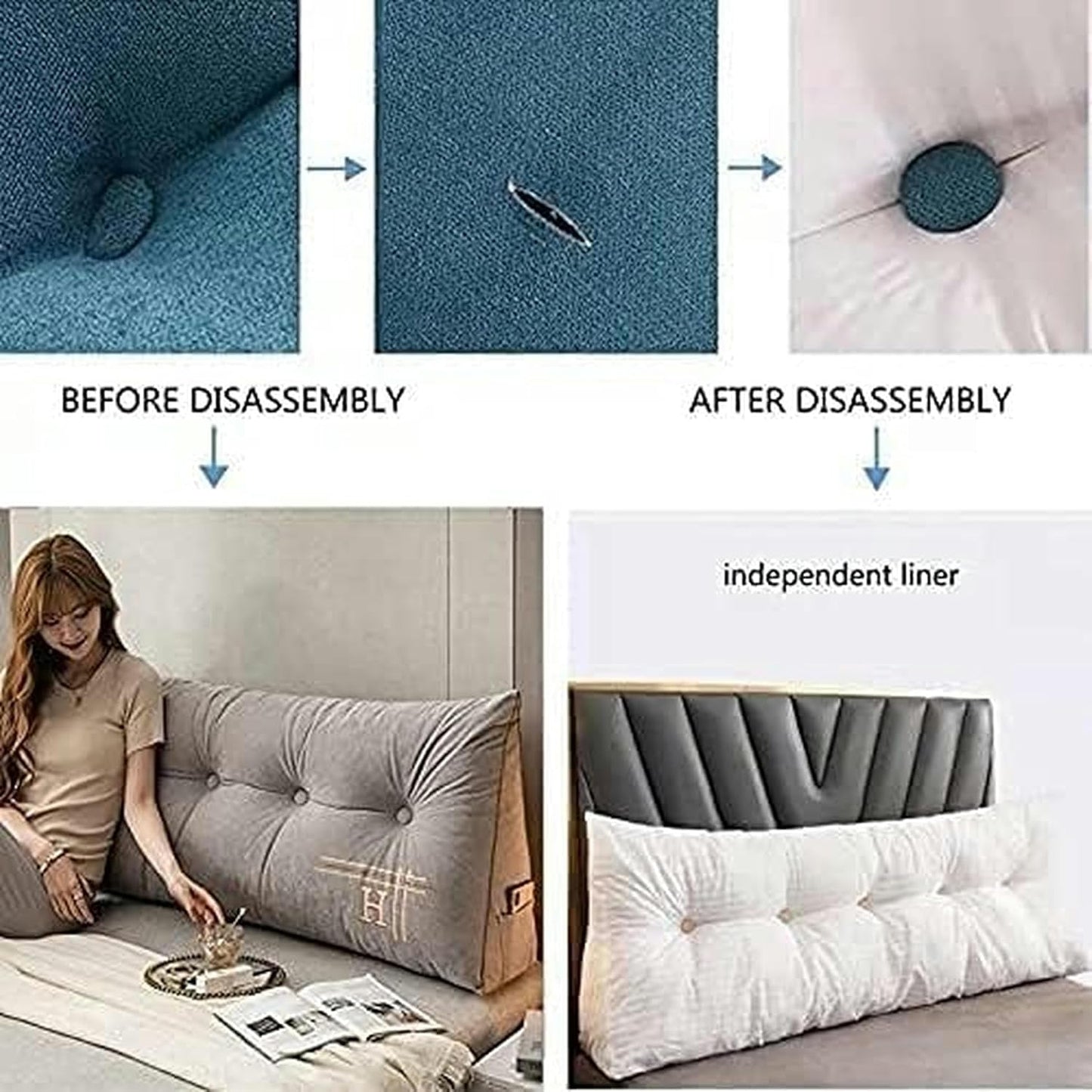 Soft Double Headboard, Never Collapse Support Cushions Removable Washable Cover Bright Color Reading Triangular Wedge Pillow Bed Rest Pillows(Blue,80cm)