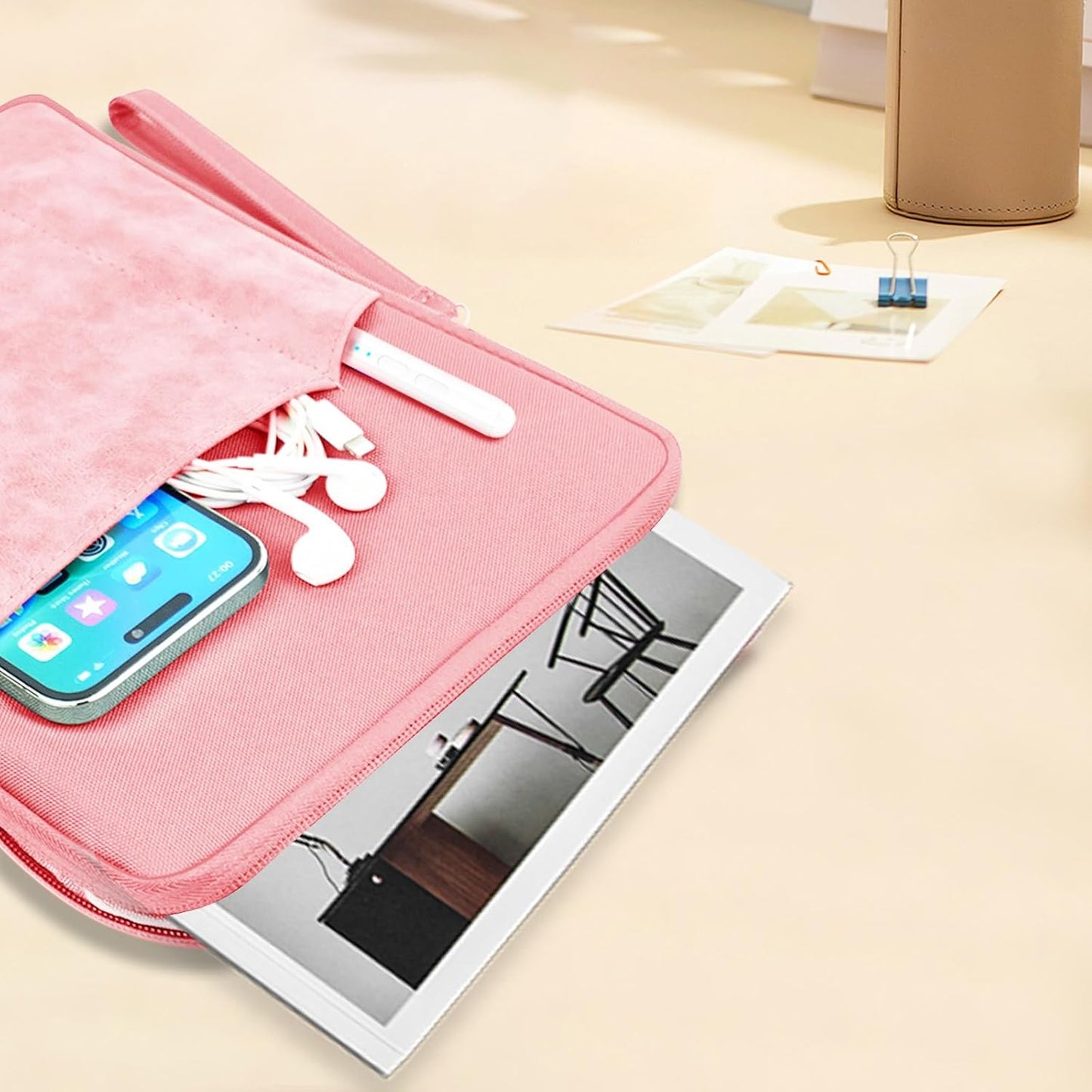 Book Sleeve with Zipper,9''x11''Book Sleeve Washable Book Protector Book Pouch Paperback HardBook Cover for Book Lovers Reading Accessories Gift (Pink)