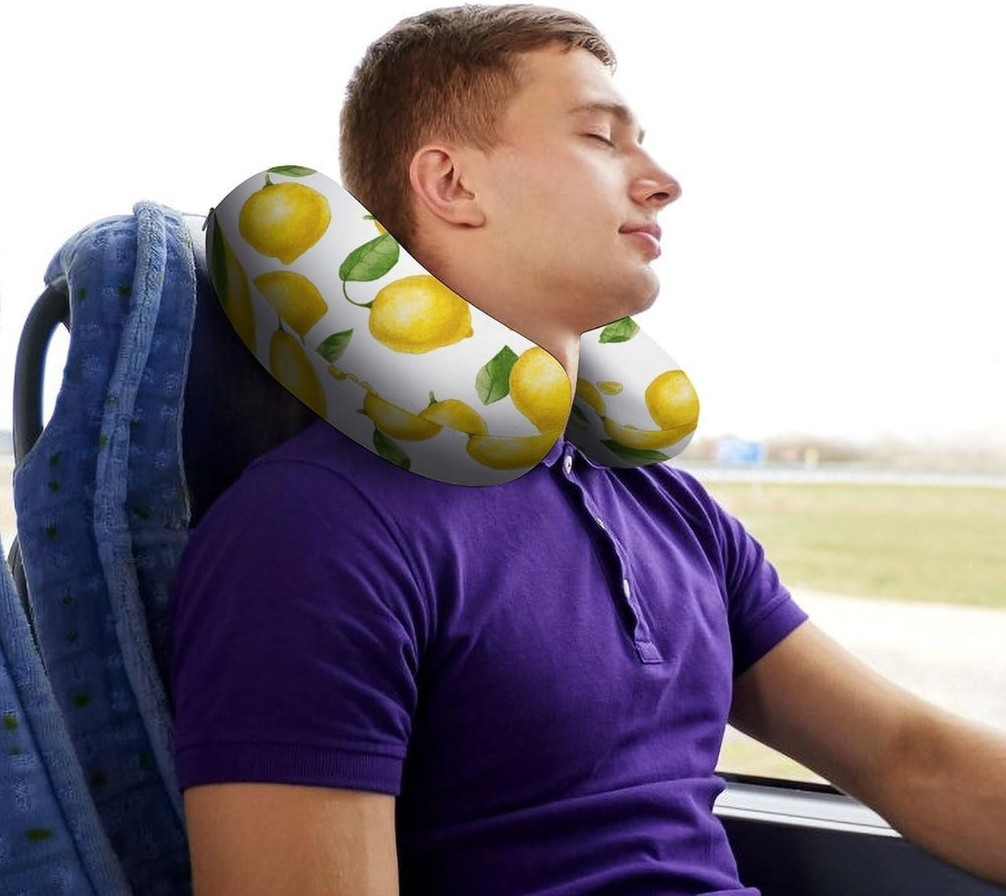 Yellow Lemon Neck Pillow Memory Foam U Shaped Pillows Portable Pillows for Shoulder Travel Head Support Pillow with Concealed Zipper for Airplane Car Home Office