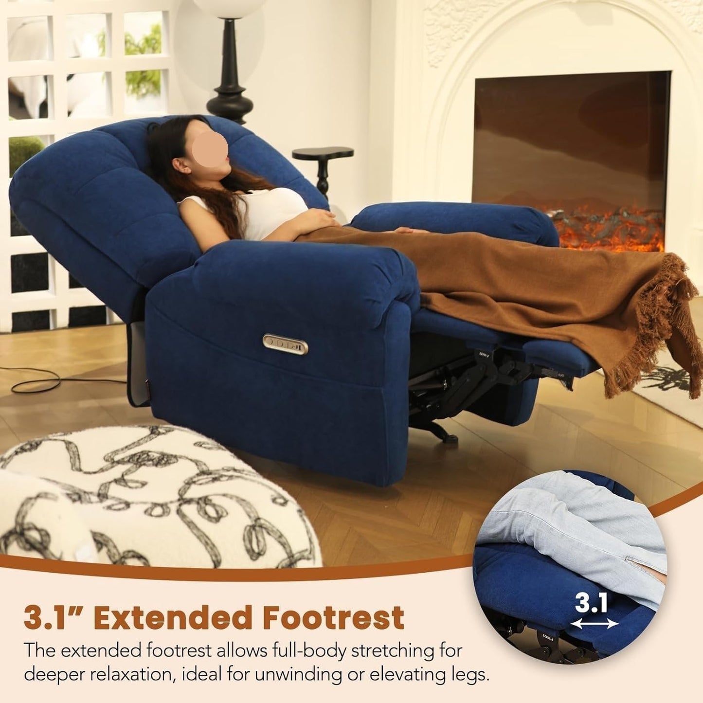 Blue Power Recliner Chair with 8-Point Massage Lumbar Heat Independent Backrest Footrest Control Electric Lift Recliners Chairs for Living Room Bedroom Study