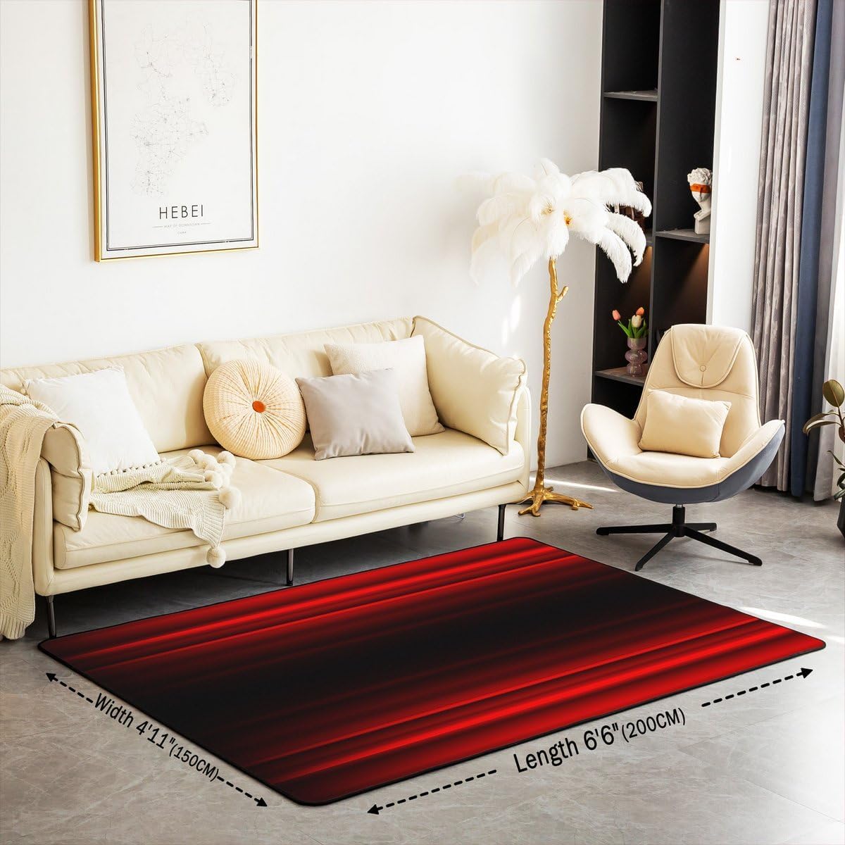 Erosebridal 3D Print Area Rug 6'6" x 4'11" Modern Living Room Rugs for Kids Boys Girls Ombre Abstract Glowing Art Gradient Decorative Carpet Red Black Non Slip Indoor Floor Mat