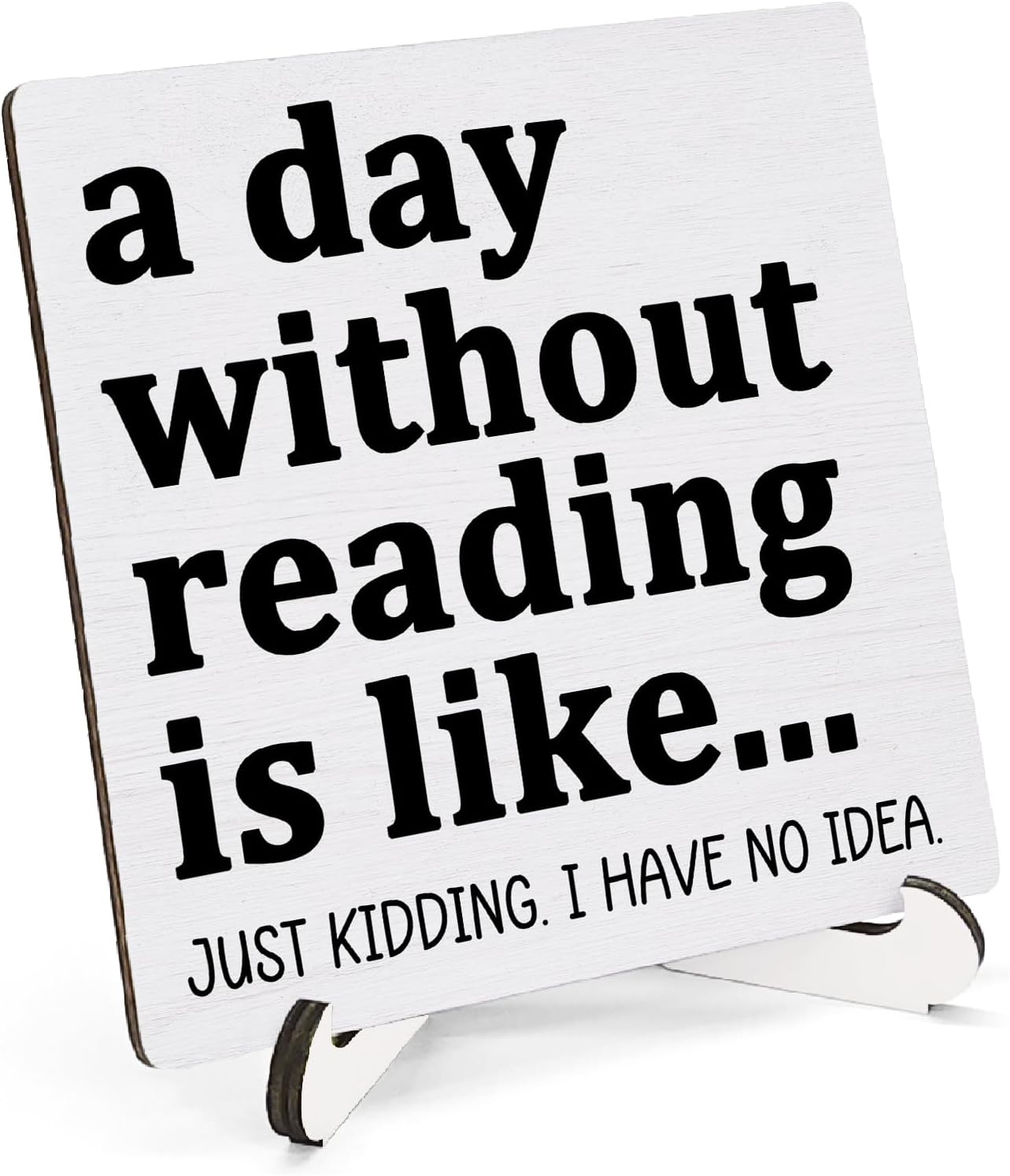 Funny Reading Wooden Sign Desk Decor, Book Lover Reader Bookworm Gifts Wood Plaque Sign With Stand for Reading Nook Corner Room Library Home Desk Table Shelf Decoration, 5x5 Inch