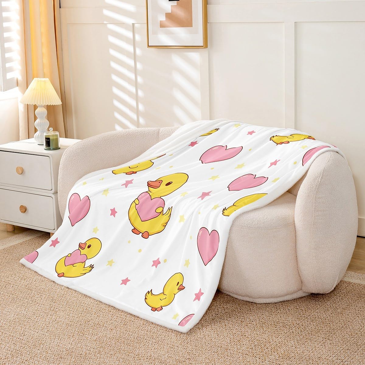 Erosebridal Duck Lover Blanket Funny Duck Animals Throw Blanket Queen for Boys Kids Teens Stars Love Heart Print Fleece Blankets Romantic Cute Themed Sherpa Blankets