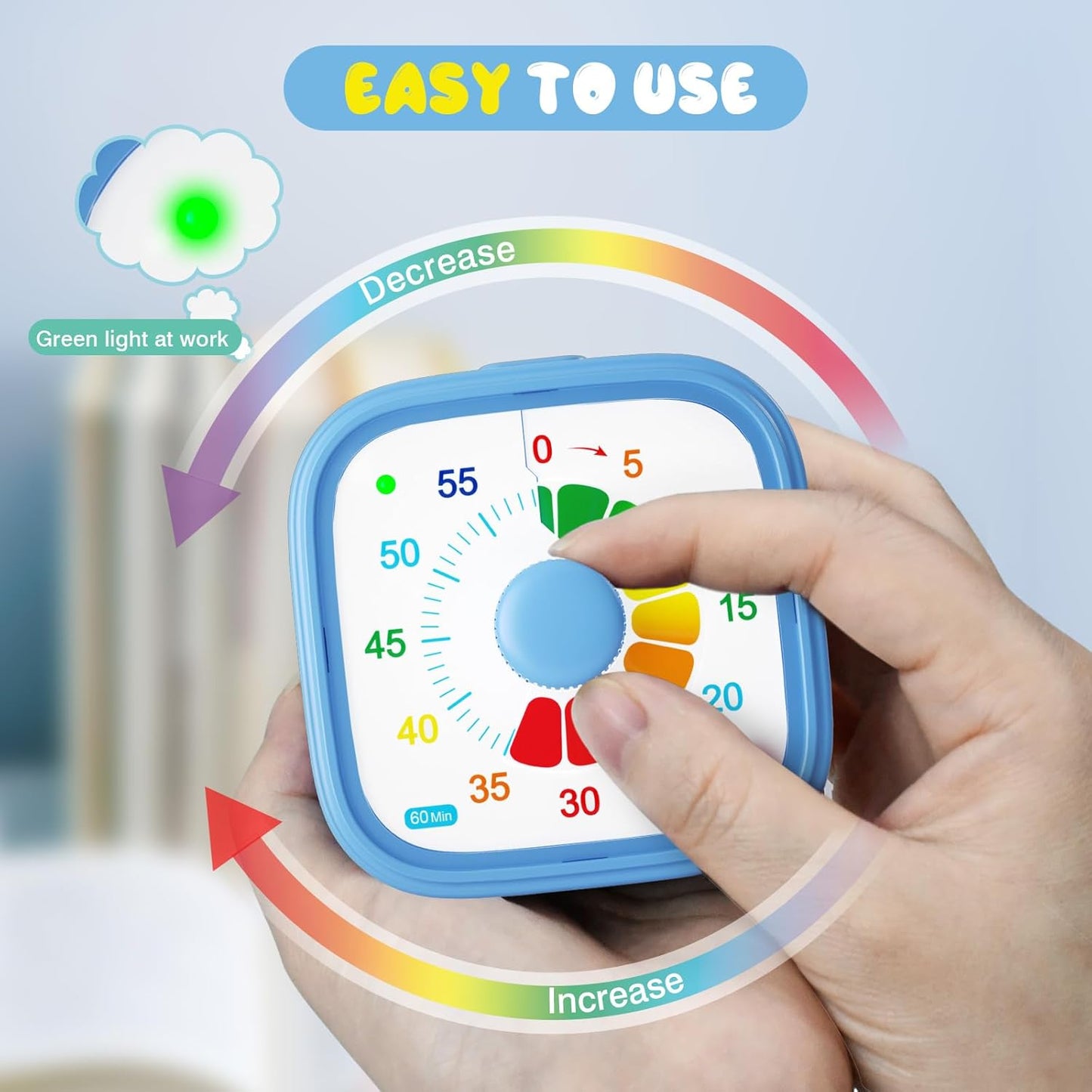 Shintrend 60 Minute Visual Timer with Colorful Dial, Pomodoro Timer for Kids and Adults, Silent Countdown Time Management Tool (Batteries Not Included)