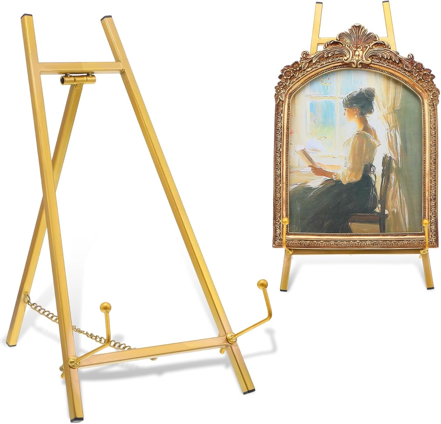 16.5" Gold Metal Easel Stand, Tabletop Tripod Easel Display Holder for Wedding Signs, Pictures, Plates, Art, and Books (1 Pcs)