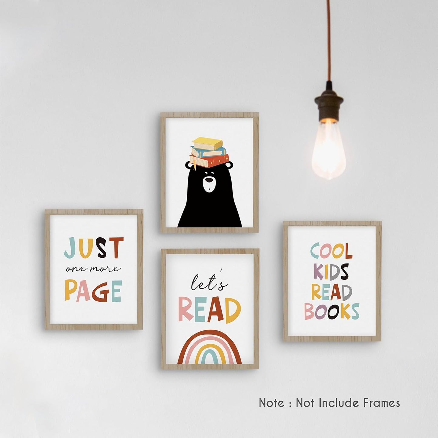 HRQKO Cool Kids Read Books Wall Art Poster Set of 4, Boho Rainbow Classroom Library Reading Corner Posters Wall Decor, Inspirational Quotes Read Signs Prints for Playroom Nursery 8”x10” Unframed